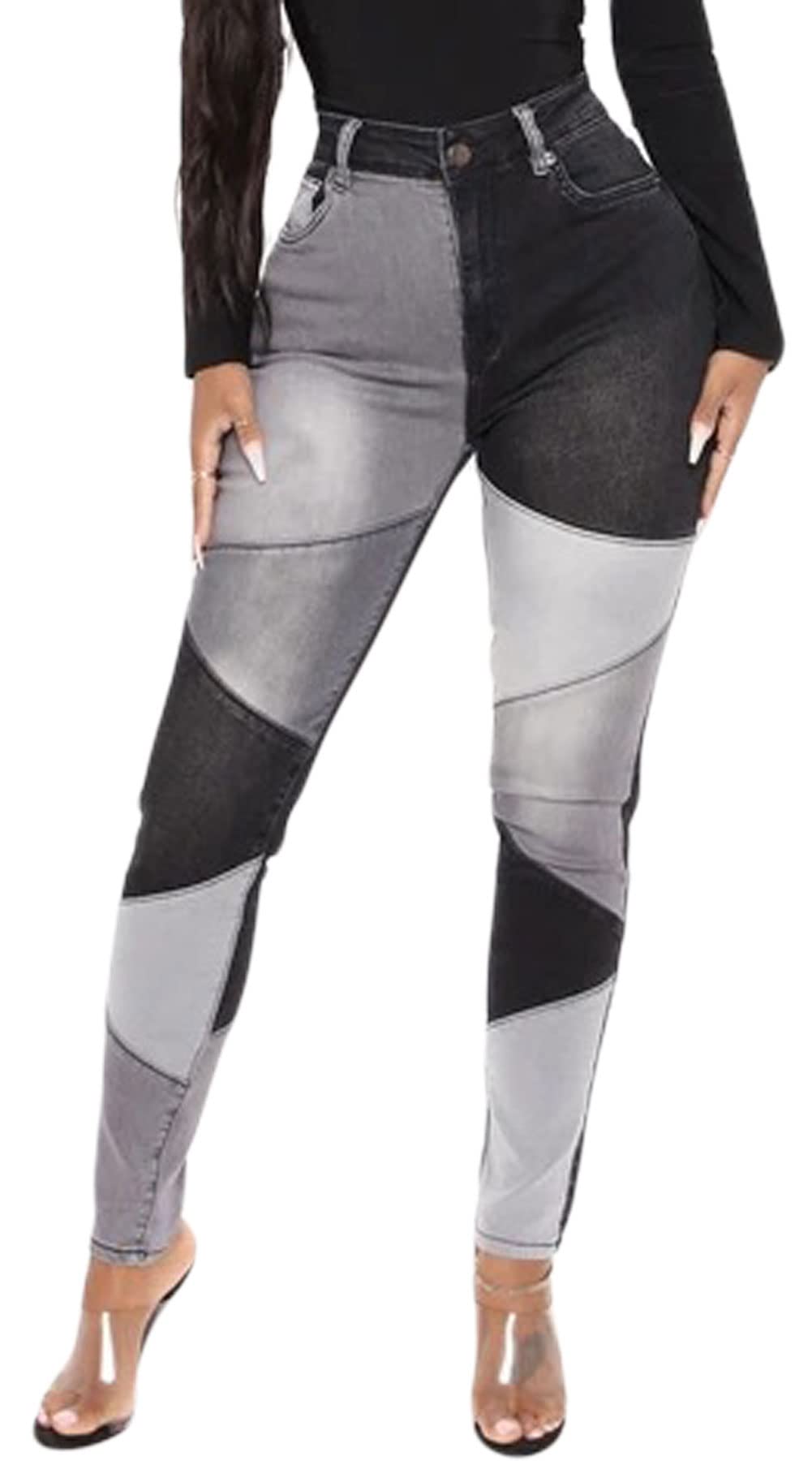 CHARTOU Women's High Waist Skinny Jeans - Stretch Denim Pants with Patchwork Design for a Bodycon Fit | Perfect for Casual Outings, Date Nights & Street Style Fashion