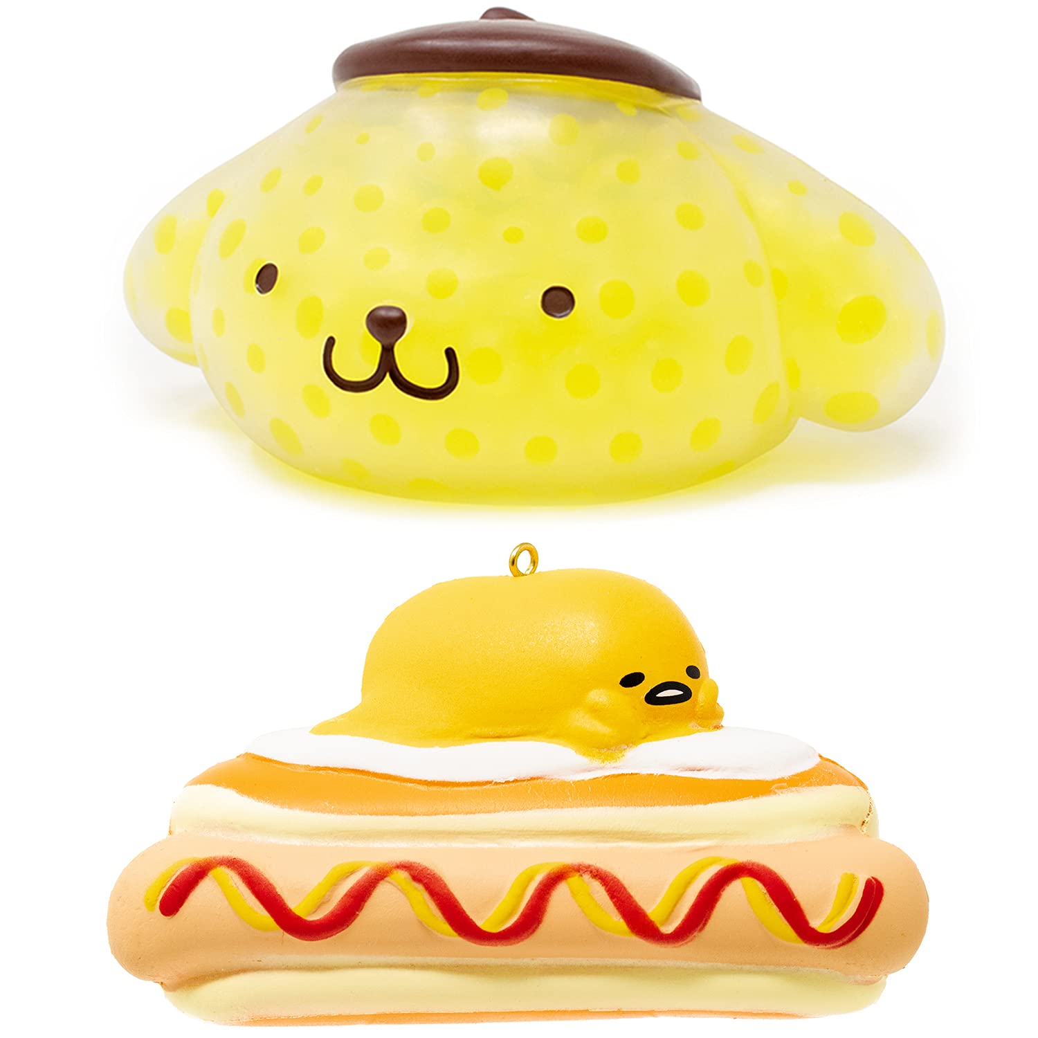Sanrio Pompompurin & Gudetama Diner Squishy Stress Ball 2-Piece Set - Cute Kawaii Party Favors, Birthday Gifts, Office Desk Decor & Anxiety Relief Toys for Kids & Adults - Perfect for Stress Relief, Party Giveaways & Home Decoration
