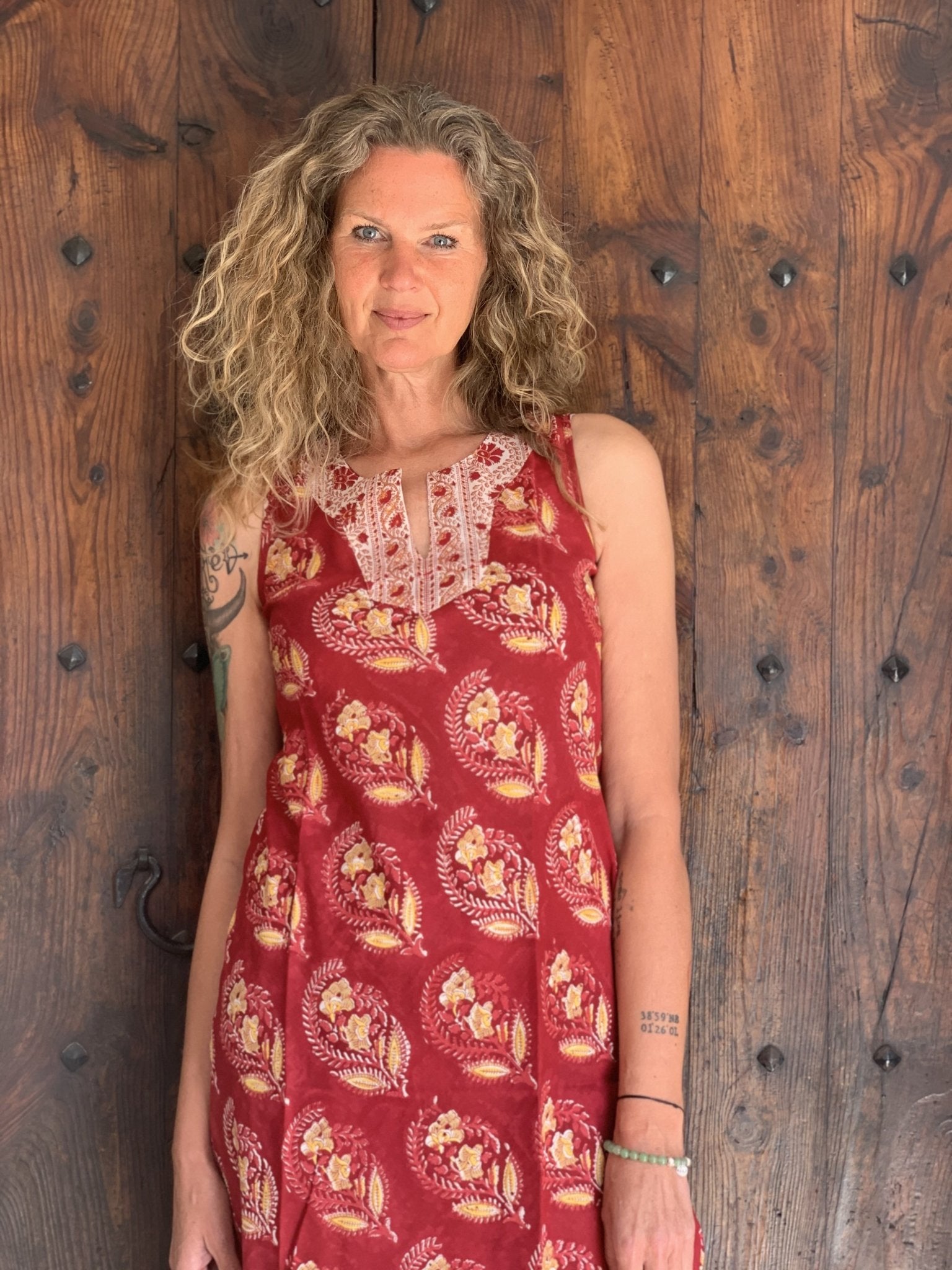 Jaipur Kaftan Sleeveless Red Maxi Long Dress - Boho Chic Summer Beach Cover Up for Women