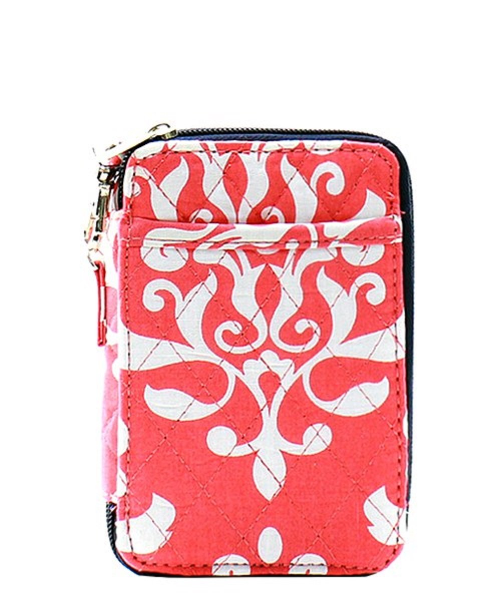 Damask Floral Print Quilted Mini Wallet Wristlet - Stylish Crossbody Phone Purse for Women, Perfect for Parties, Shopping & Everyday Use