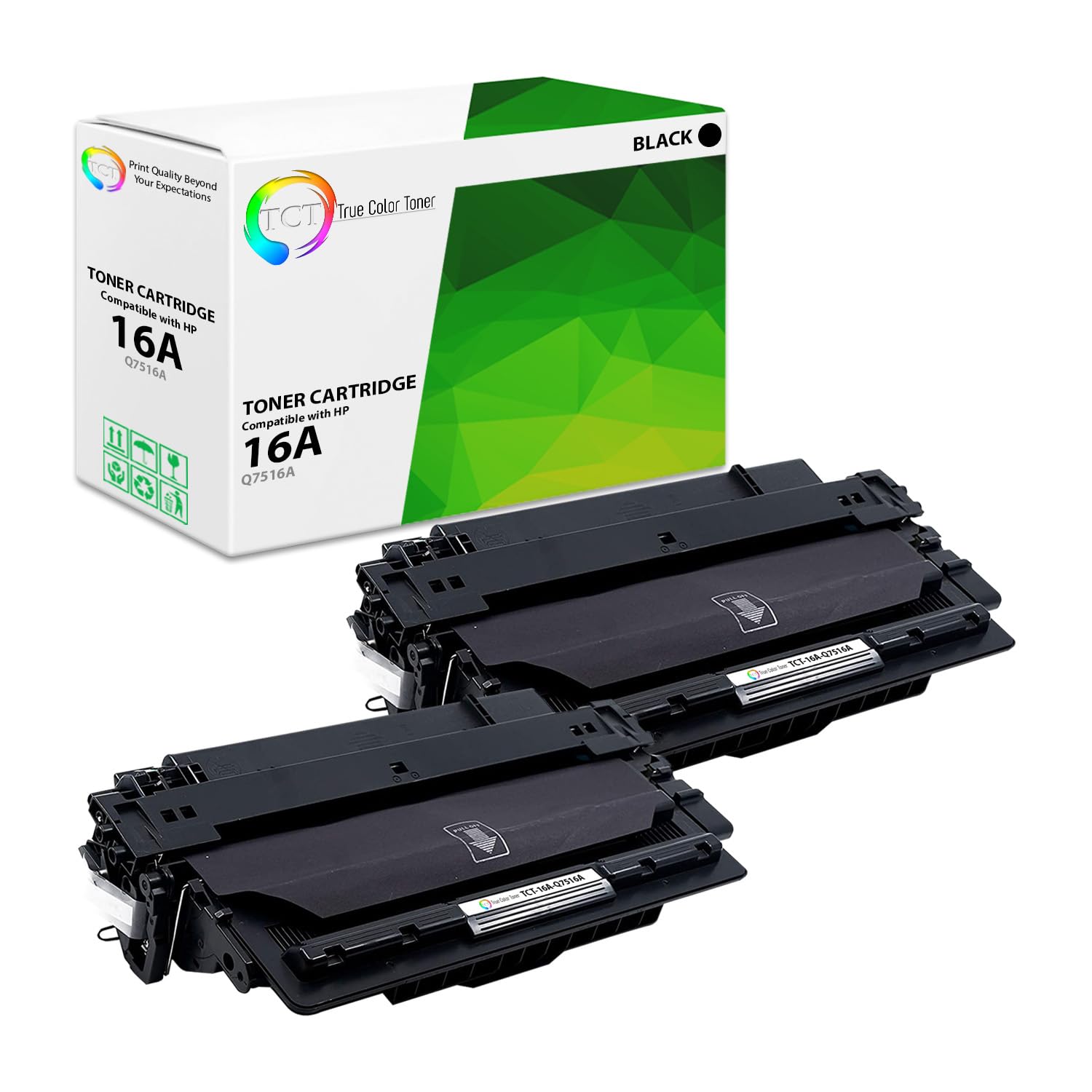 Premium TCT 16A Toner Cartridge 2 Pack - High Yield Compatible Replacement for HP 16A Q7516A Black | Works with HP LaserJet 5200, 5200DTN, 5200TN Printers (12,000 Pages) | Ideal for Office Printing & High Volume Document Needs