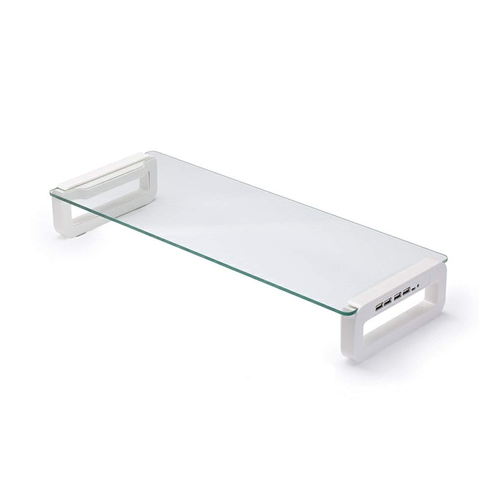 DLT Tempered Glass Monitor Stand with 4 USB Ports - Adjustable Desktop Riser for 24-32 Inch Screens - ABS Frame Computer Monitor Stand (Silver, Medium Size) - Perfect for Home Office, Gaming Setup & Workspace Organization