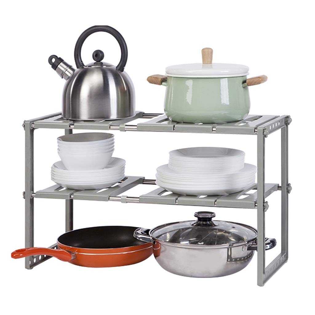 Expandable 2-Tier Kitchen Shelf Organizer with Removable Shelves & Steel Pipes - Multifunctional Under Sink Storage Rack for Kitchen, Bathroom, Garden, and Laundry Room