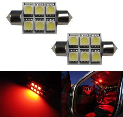 2-Pack Red 6 SMD LED Bulbs for Car Interior Dome Lights - 1.50 Inch (36mm) 6411 DE3425 Replacement - Perfect for Night Driving & Interior Ambiance Lighting