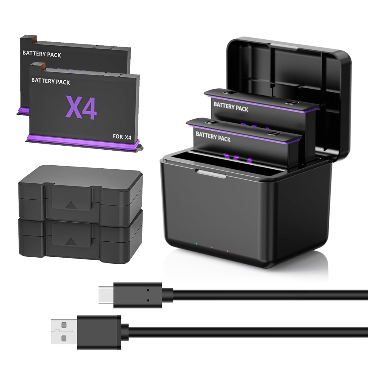 360 X4 Battery (2-Packs) with Fast Charger Hub - 2500mAh Replacement Battery & 3-Channel Charging Station for 360 X4 Robot Vacuum - Includes Micro SD Card Slots - Perfect for Home Cleaning & Smart Device Accessories Storage
