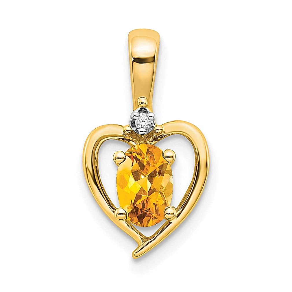 14K Yellow Gold Citrine Diamond Heart Pendant Necklace - November Birthstone Jewelry for Women, Gift for Her, Perfect for Anniversaries, Valentine's Day & Special Occasions