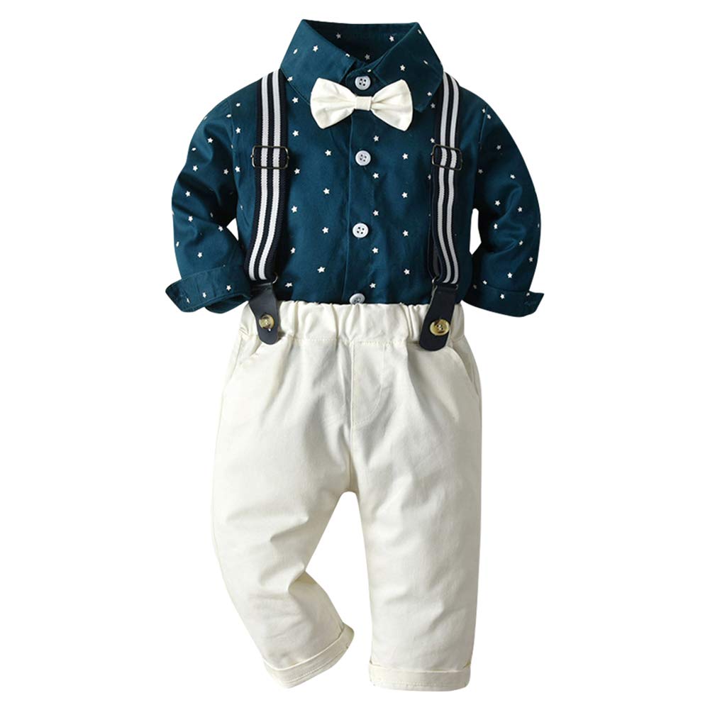 OBEEII Boys Formal Suit Set - Dress Shirt with Bow Tie, Suspenders & Pants for Wedding, Party & Special Occasions | Kids Dresswear & Playwear