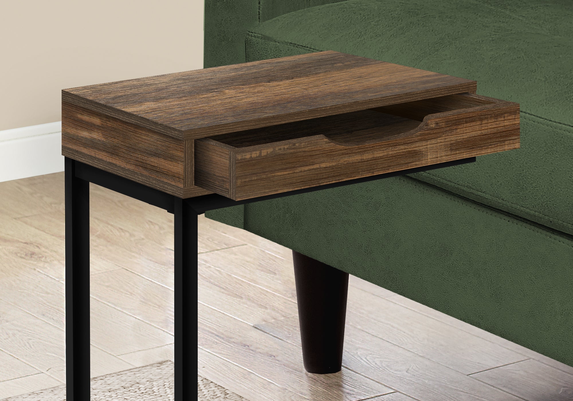 Rustic Brown Reclaimed Wood Accent Table with Black Metal Frame - Perfect for Living Room, Bedroom, or Entryway Decor