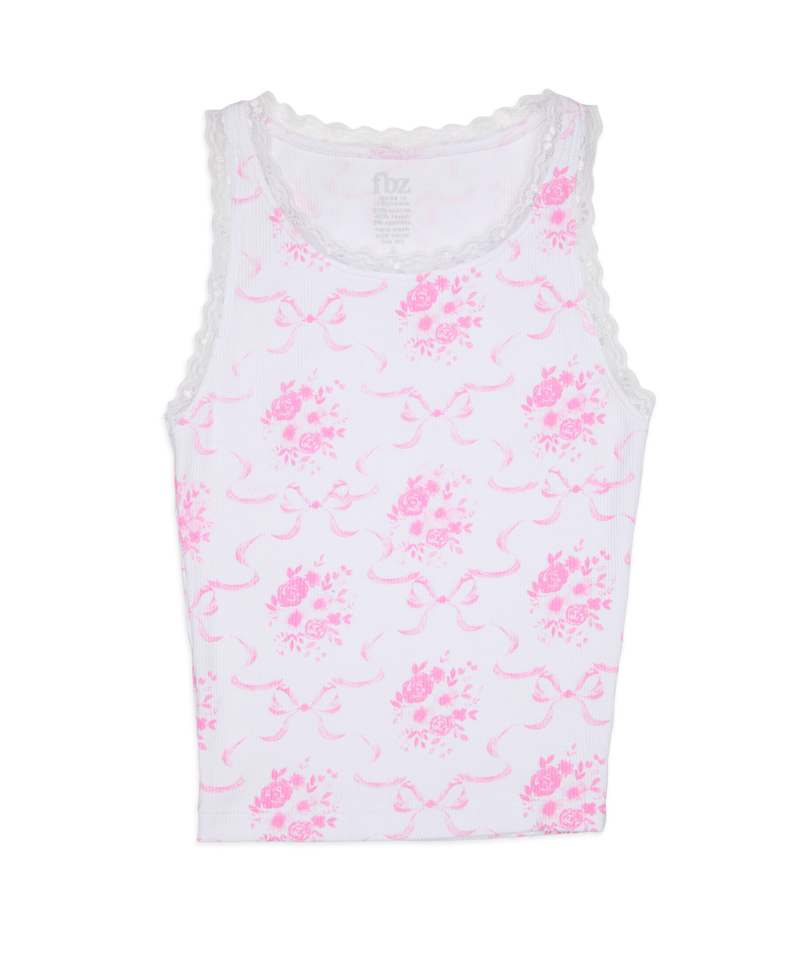 FBZ Girls Calliope Pink Bow Rib Lace Tank Top - Cute Summer Outfit for Toddler Girls, Birthday Party, Photo Shoot & Special Occasions