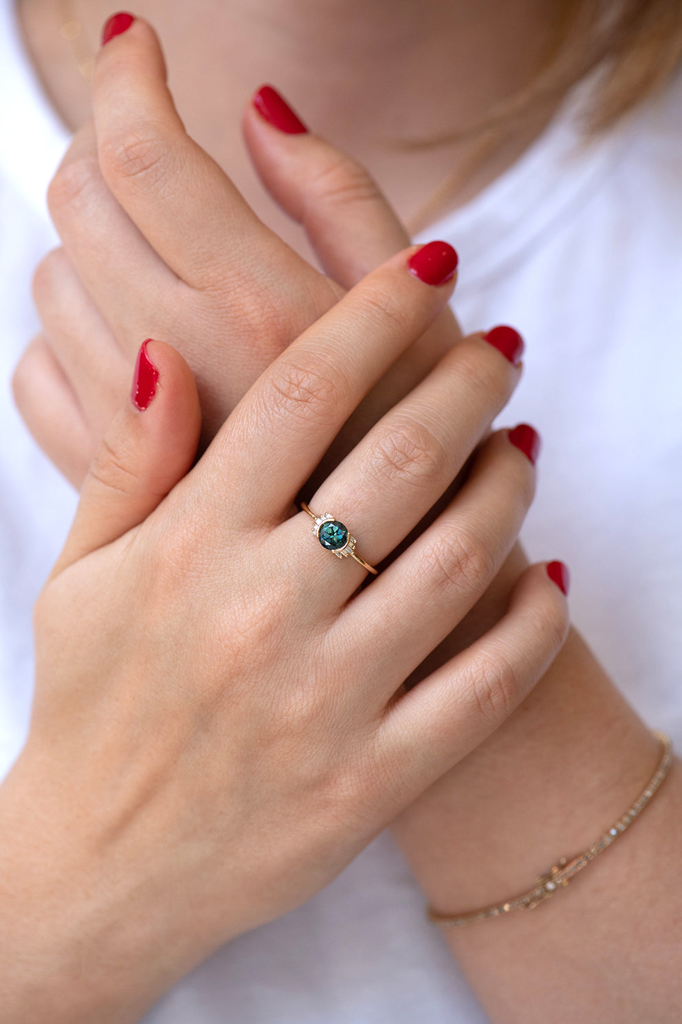 Exquisite Limited Edition Teal Sapphire Ring with Baguette Diamond Wings - Elegant Jewelry for Weddings, Anniversaries & Special Occasions