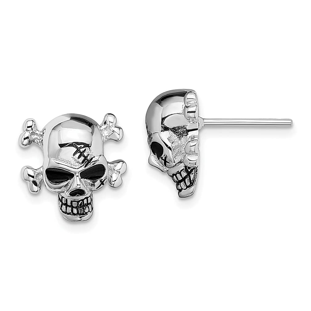 925 Sterling Silver Rhodium Plated Enameled Skull Stud Earrings for Women | Gothic Punk Jewelry | Perfect for Halloween, Parties & Alternative Fashion Gifts