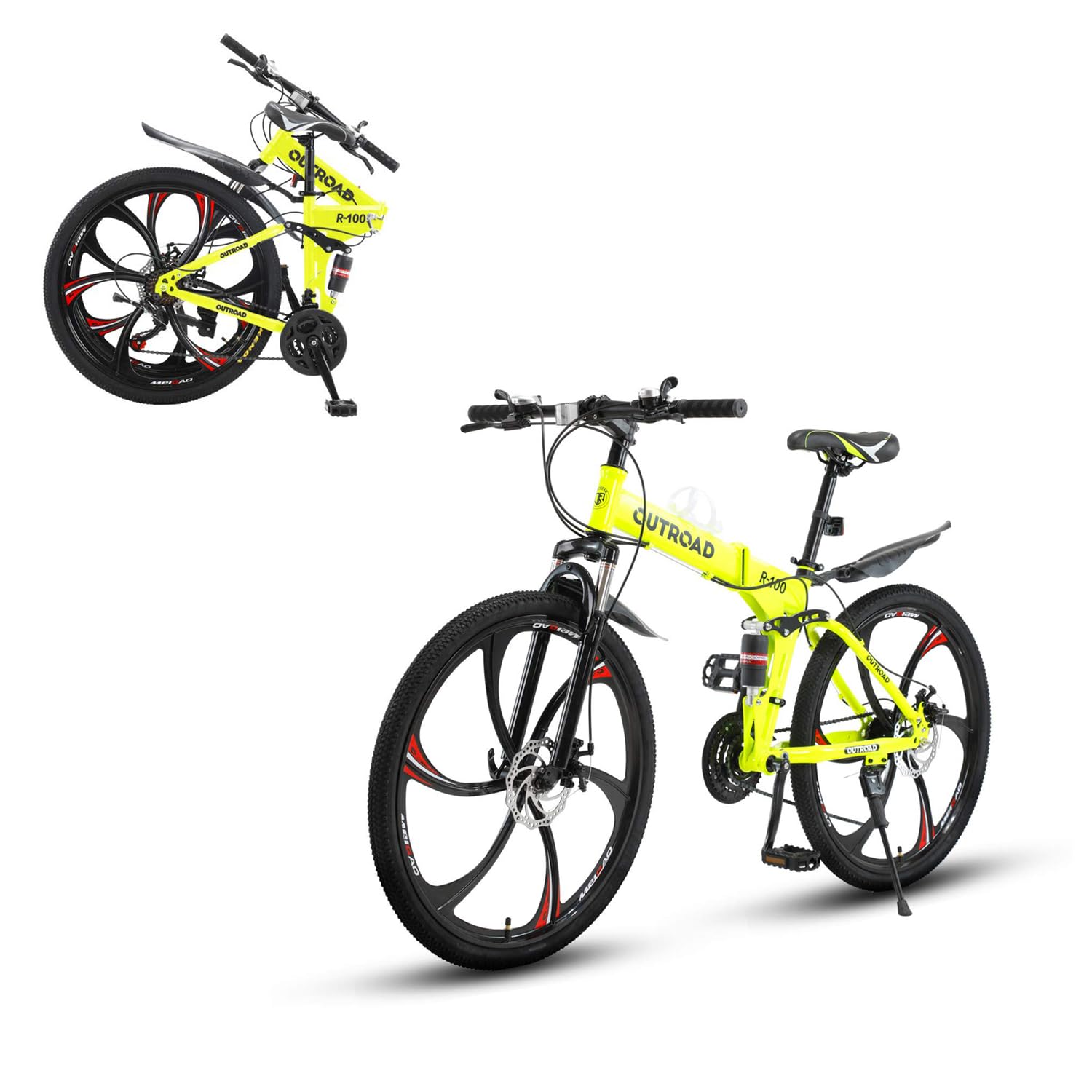 26 Inch Folding Mountain Bike for Adults - Carbon Steel Frame, 21 Speed Gears, Dual Disc Brake & Suspension - Easy Assembly Bicycle for Men & Women (Black/Green/Orange) - Perfect for Commuting, Trail Riding & Outdoor Adventures