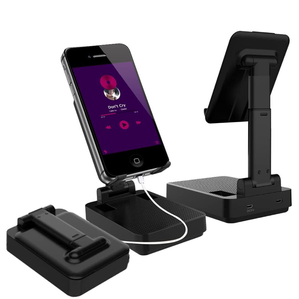 Adjustable Foldable Phone Stand Holder for Desk - Universal Compatible with iPhone, iPad, Kindle & All Smartphones (Black) - Perfect for Home Office, Watching Videos & Video Calls
