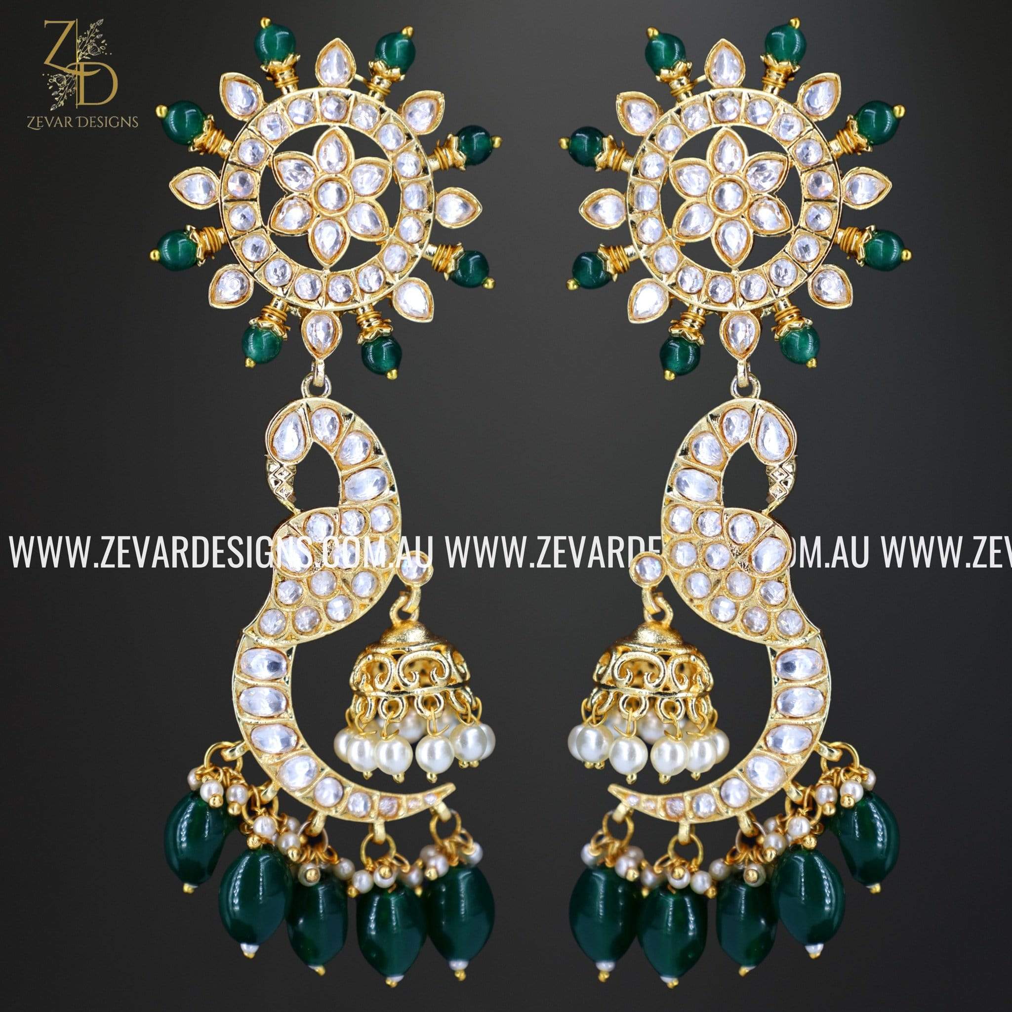Exquisite Kundan Jhumki Earrings with Emerald Green Drops | Traditional Indian Jewelry for Weddings & Festive Occasions