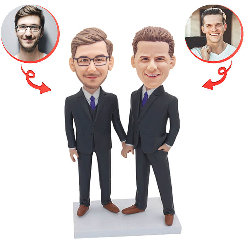 Custom Same-Sex Couple Bobblehead - Personalized Male Couple Figurine - Perfect for Anniversaries, Weddings & LGBTQ+ Gifts