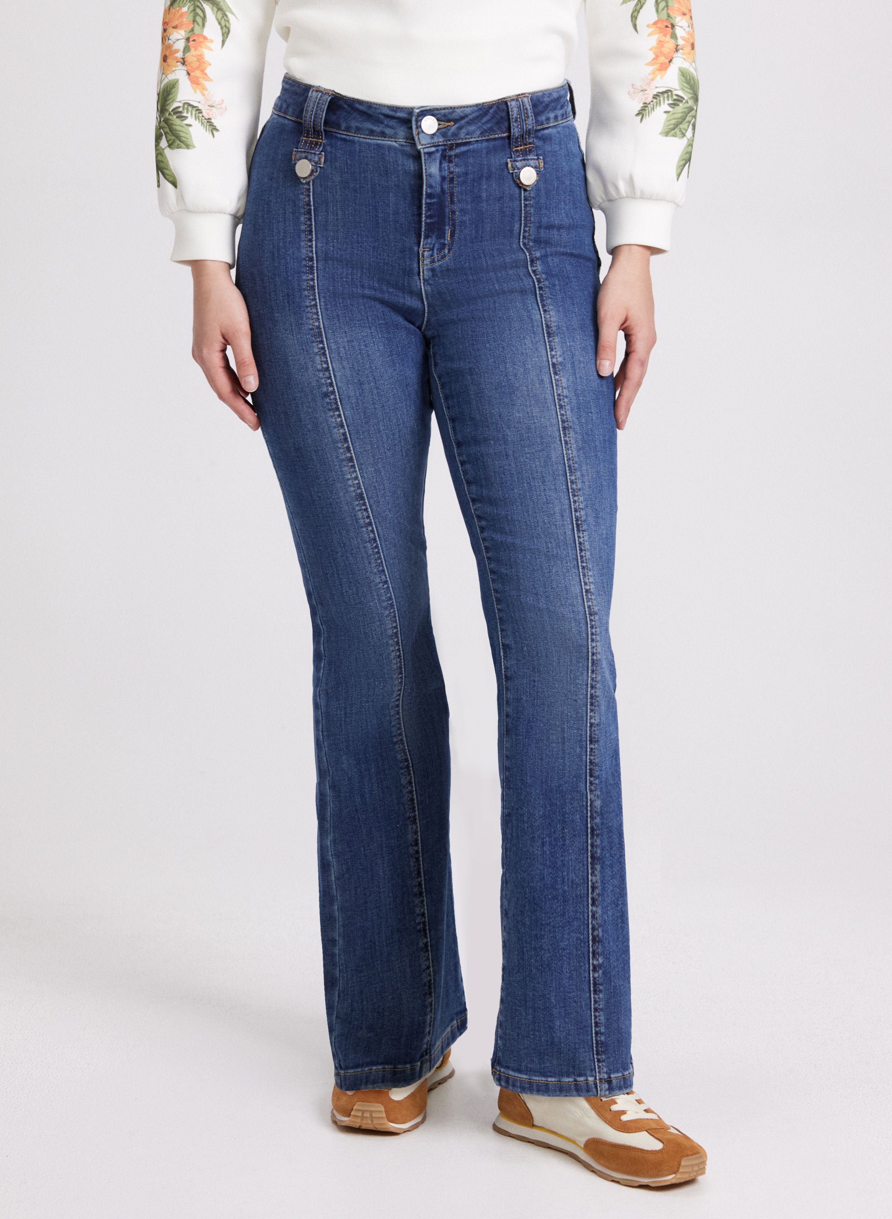 Flare Leg Jeans for Petite Women - Indigo Blue Denim (Style 4010331) | Perfect for Casual Wear & Vintage Outfits