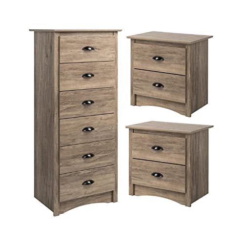 Home Square 3-Piece Bedroom Furniture Set - 2 Nightstands with 2 Drawers & 6-Drawer Dresser - Perfect for Master Bedroom, Guest Room, or Apartment Storage