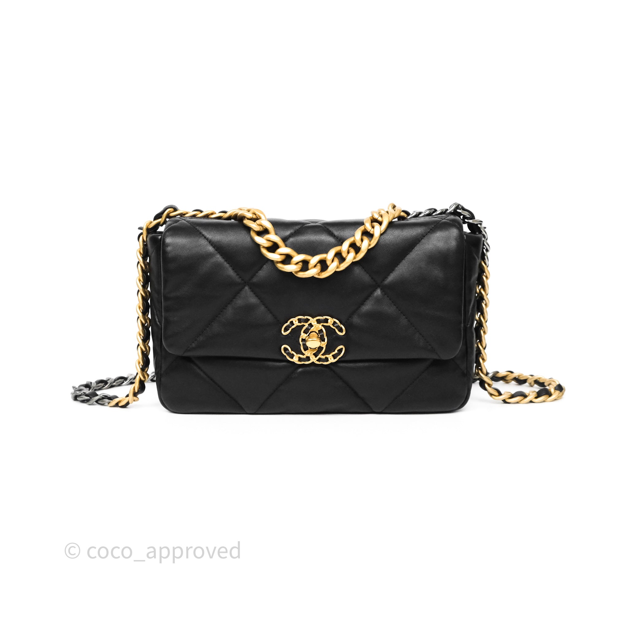 Chanel 19 Small Black Leather Flap Bag with Mixed Gold & Silver Hardware - Luxury Designer Handbag for Women, Perfect for Evening Events & Date Nights