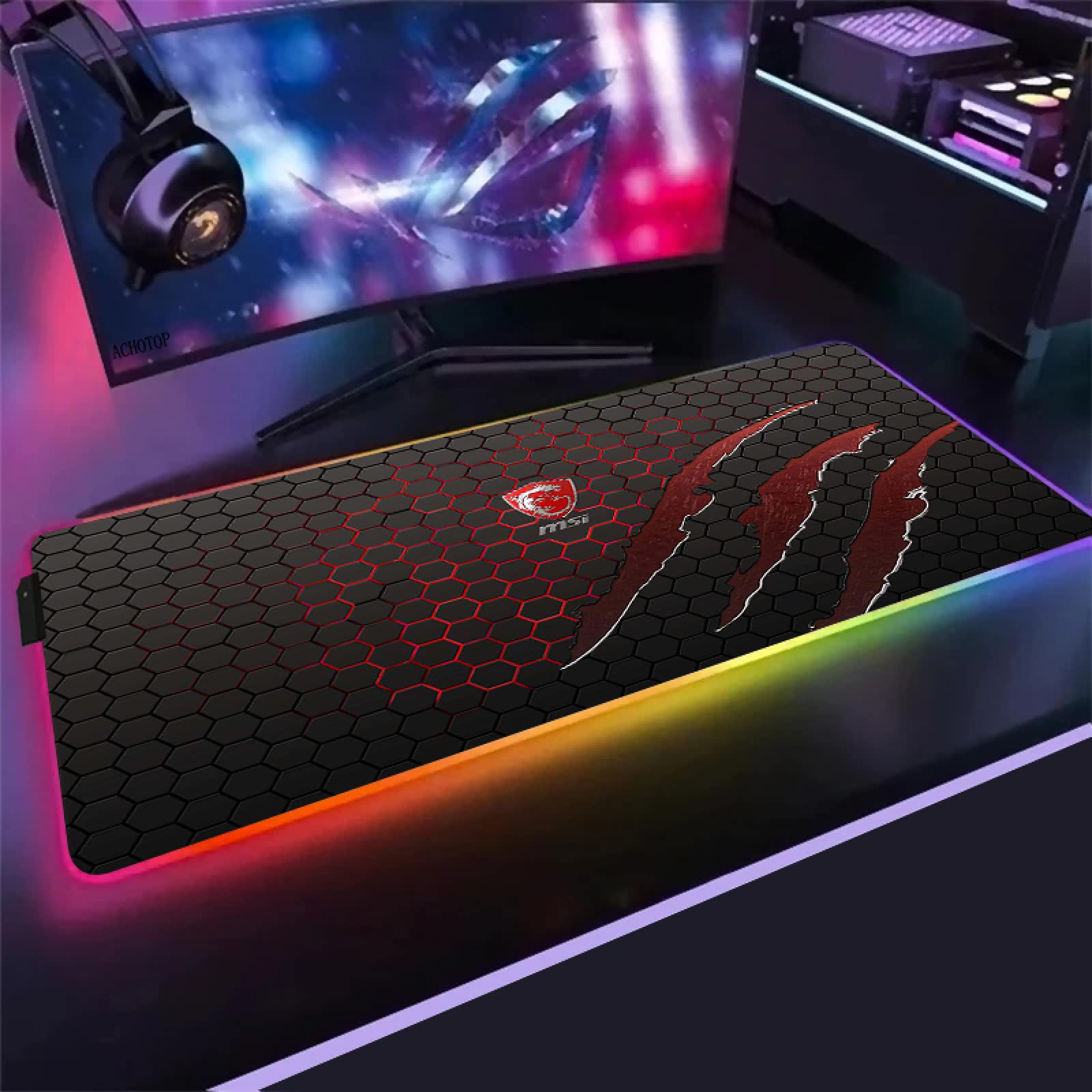 DIY Red Dragon Abstract Art Extended RGB Gaming Mouse Pad - Extra Large Waterproof Gaming Mouse Mat with 14 Lighting Modes for PC, Computer, Keyboard (300x600mm) - Perfect for Gaming Setups & Office Desktops