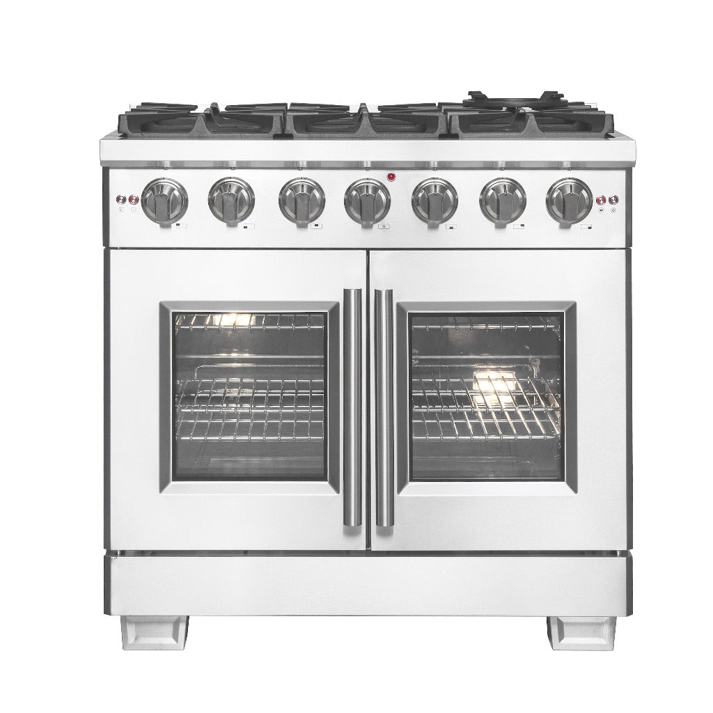 Forno Capriasca 36 Inch 5.36 Cu. Ft. Freestanding Gas Range with French Doors - Stainless Steel (FFSGS6460 36) | Perfect for Modern Kitchens & Gourmet Cooking