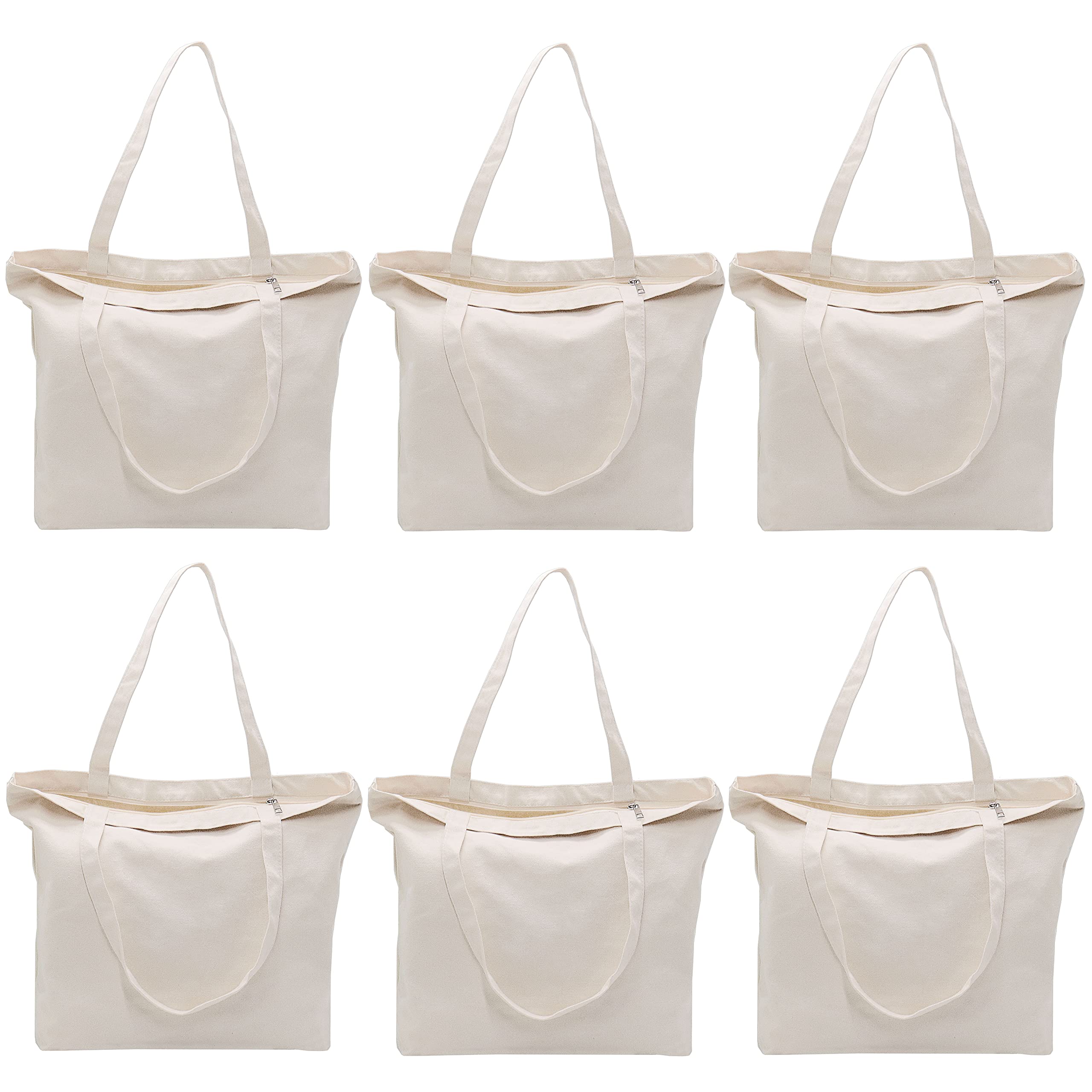 RSLUX Canvas Tote Bag with Zipper - Reusable Washable Grocery Shopping Bag for Women - Plain DIY Art Decoration Tote - Perfect for School, Work, Beach & Shopping Trips