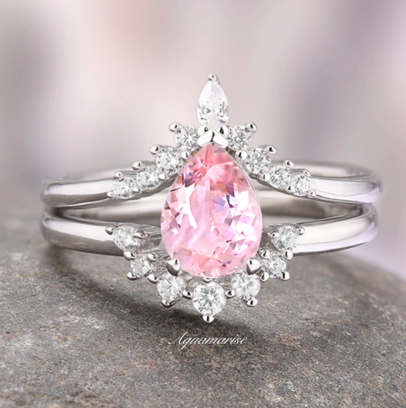 Lunette Teardrop Pink Tourmaline Ring Set in Sterling Silver - Elegant Jewelry for Women, Perfect for Weddings, Anniversaries & Special Occasions