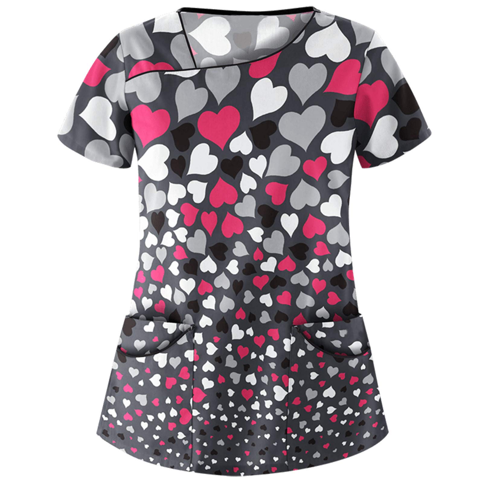 Women's V-Neck Short Sleeve Blouse with Pockets - Floral Print Casual Shirt for Summer Outfits & Office Wear