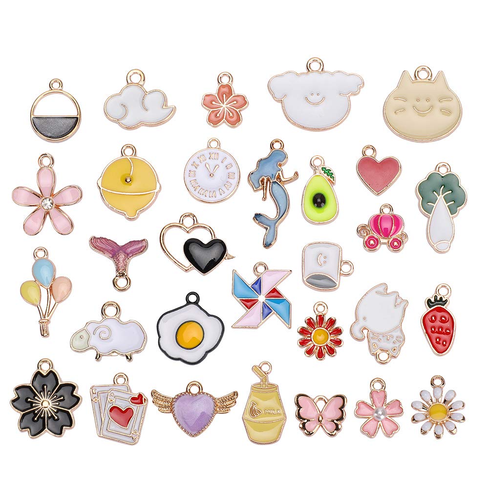Unique Colorful Drop Oil Design High Hardness Handcrafted Pendants - 30 Cute Patterns for DIY Bracelets & Jewelry Making - Perfect for Crafting, Gifts, and Fashion Accessories
