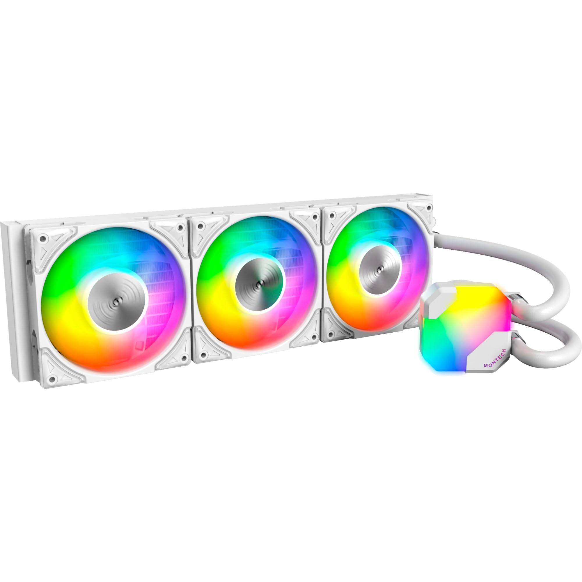 MONTECH HyperFlow ARGB 360 AIO Liquid CPU Cooler - High Performance 3100RPM Water Pump, 3x Metal Pro 12 ARGB Fans, Intel & AMD Compatible (White) - Perfect for Gaming PCs, Workstations, and Overclocking Systems