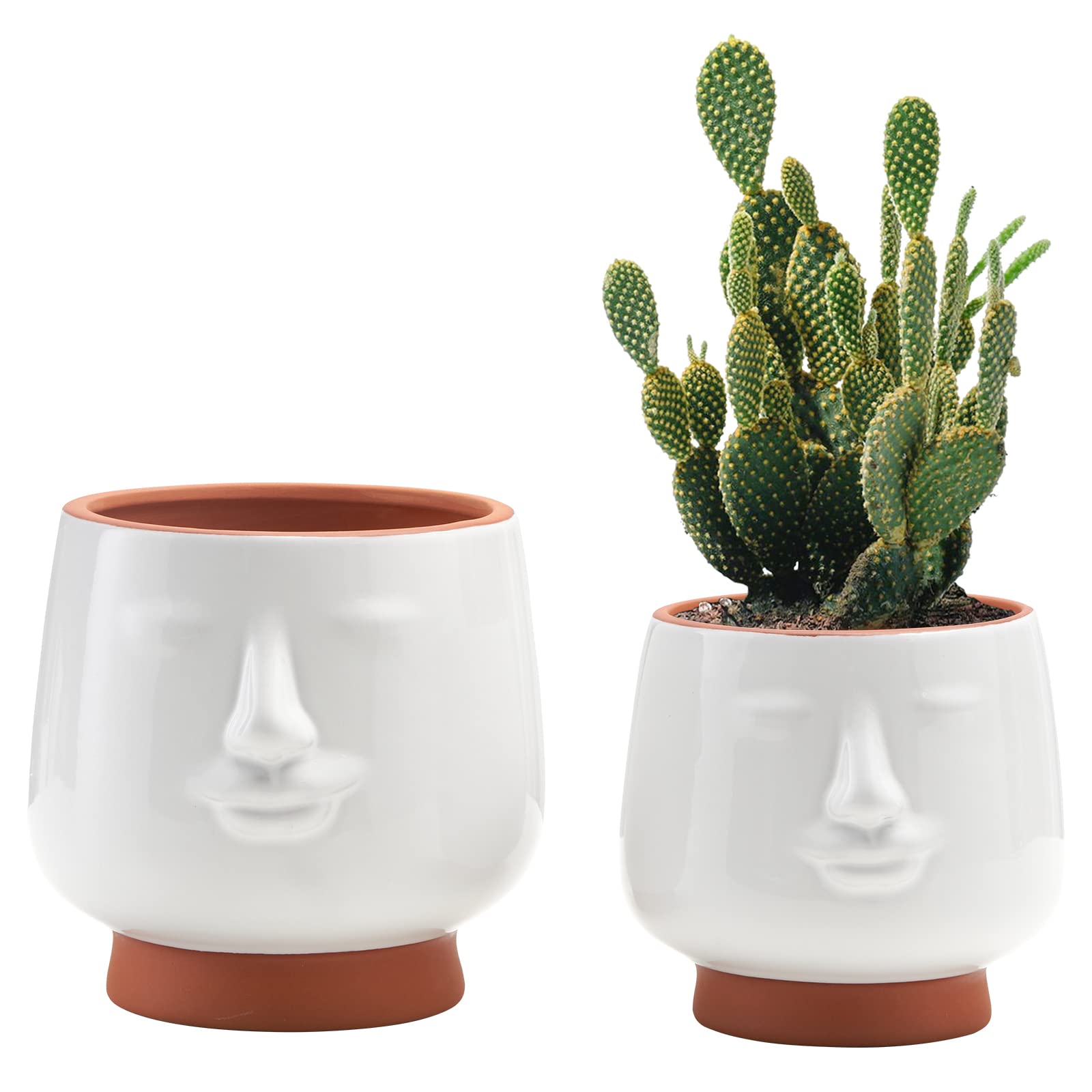 Mini Artificial Succulent Plants in White Modern Human-Shaped Ceramic Pots - Cute Desk Decor for Office, Home & Bathroom - 2PCS Set - Perfect for Gifts, Wedding Favors & Home Decor