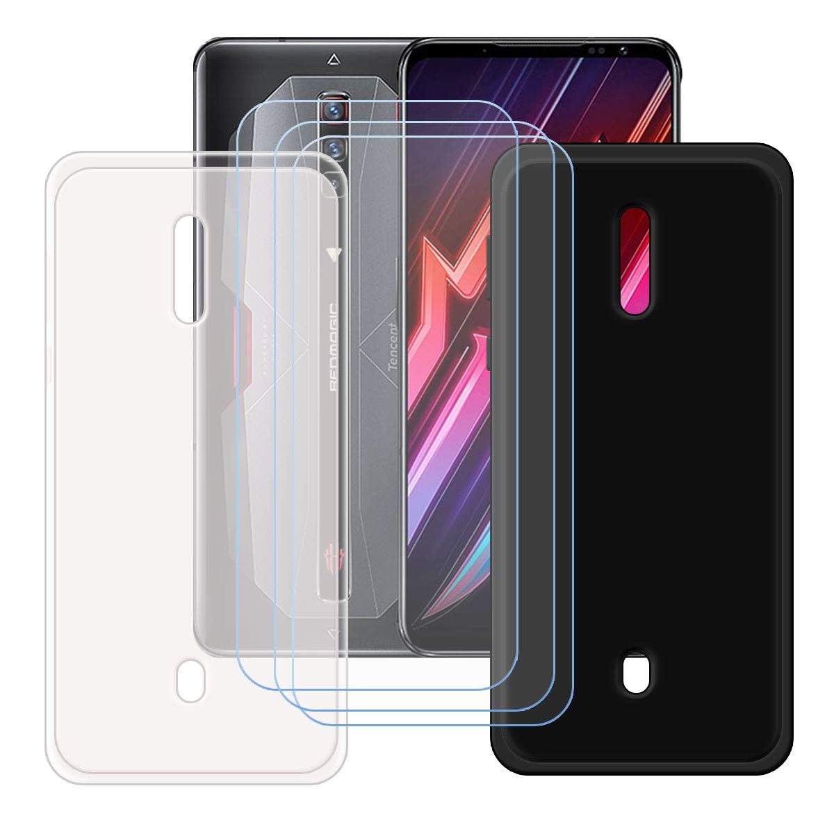 **3-Pack HD Tempered Glass Screen Protector & Silicone TPU Case for Nubia Red Magic 6S Pro (6.8