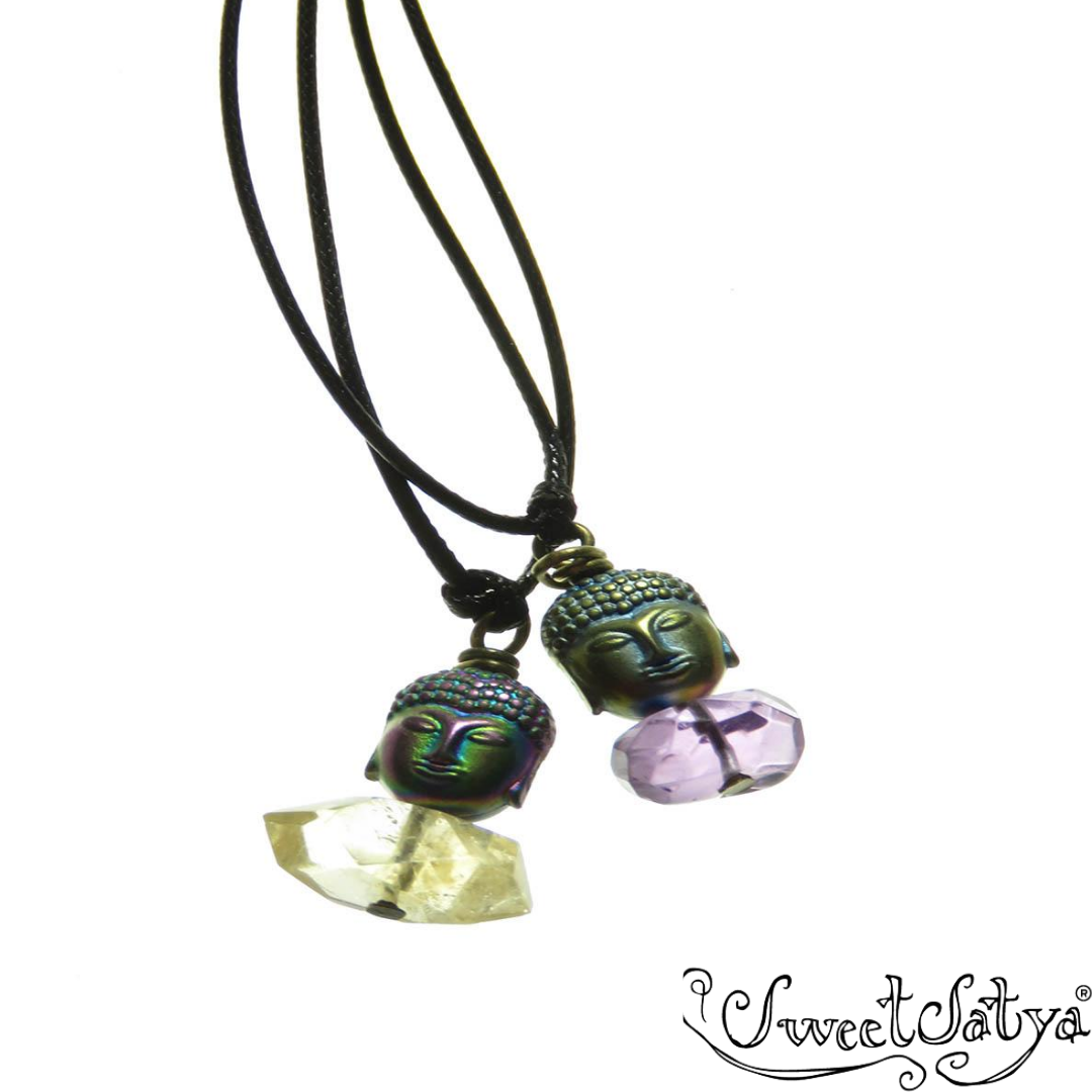 Natural Citrine & Amethyst Buddha Pendant Necklace - Spiritual Healing Jewelry for Meditation, Yoga & Positive Energy
