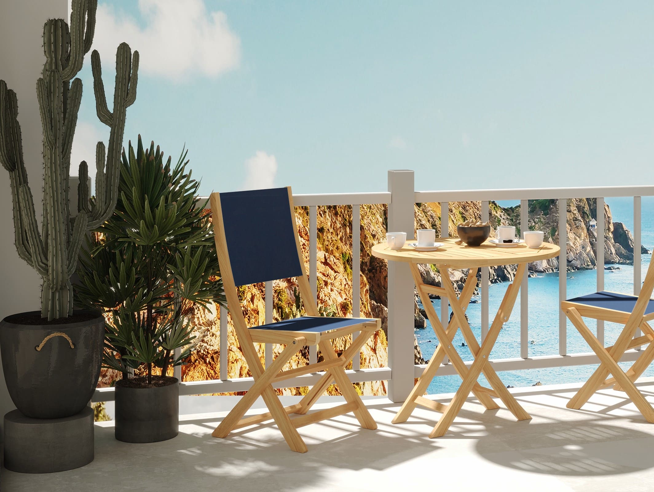 Lucas Teak Outdoor Folding Chair - Weather-Resistant Blue Patio Dining Chair for Garden, Poolside & Backyard BBQs | Durable Teakwood Furniture for Outdoor Entertaining