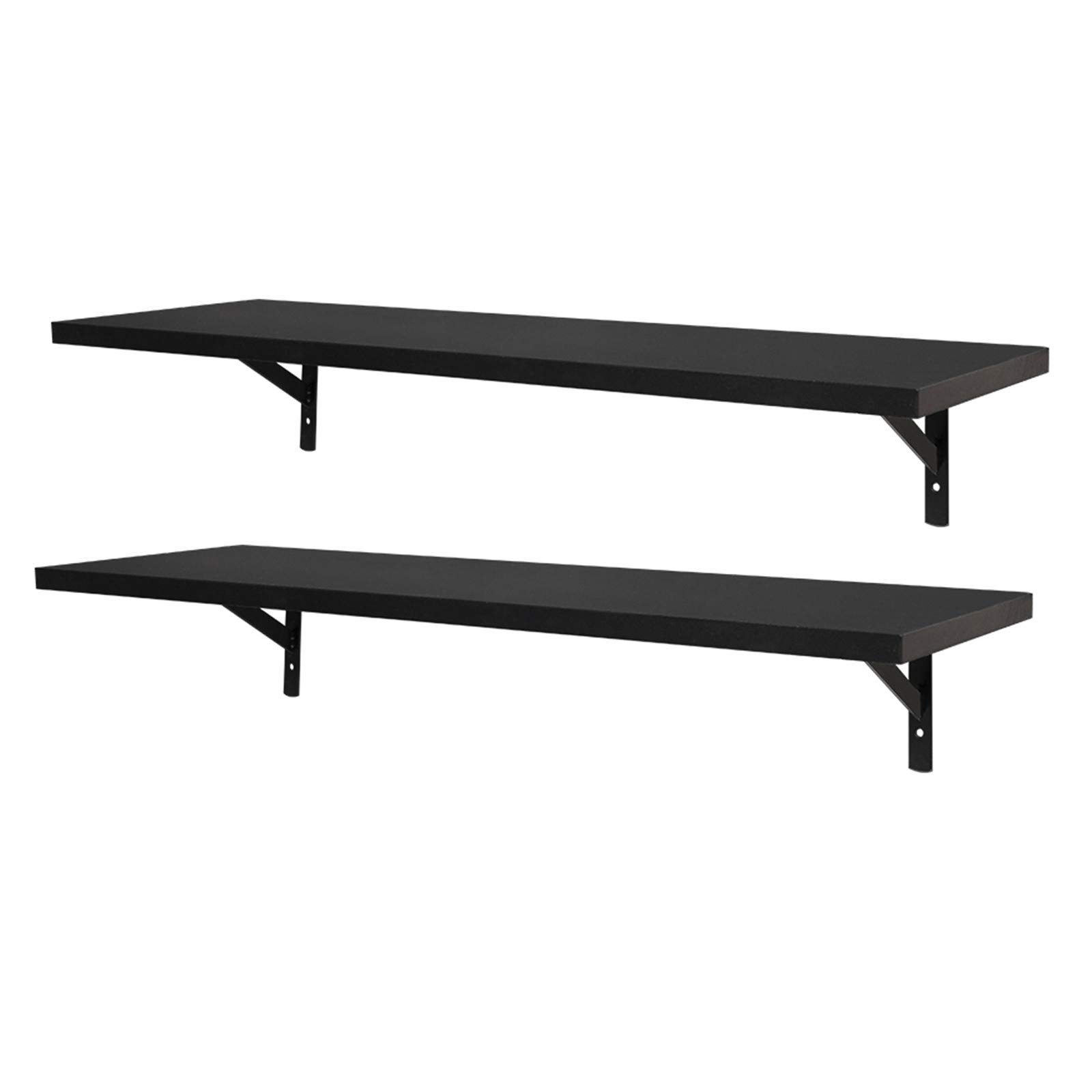 Bysesion GT1-XJ 2-Pack Floating Wall Shelves - Modern Black Display Ledge with Brackets for Pictures, Frames & Home Decor - Perfect for Living Room, Bedroom & Office Organization