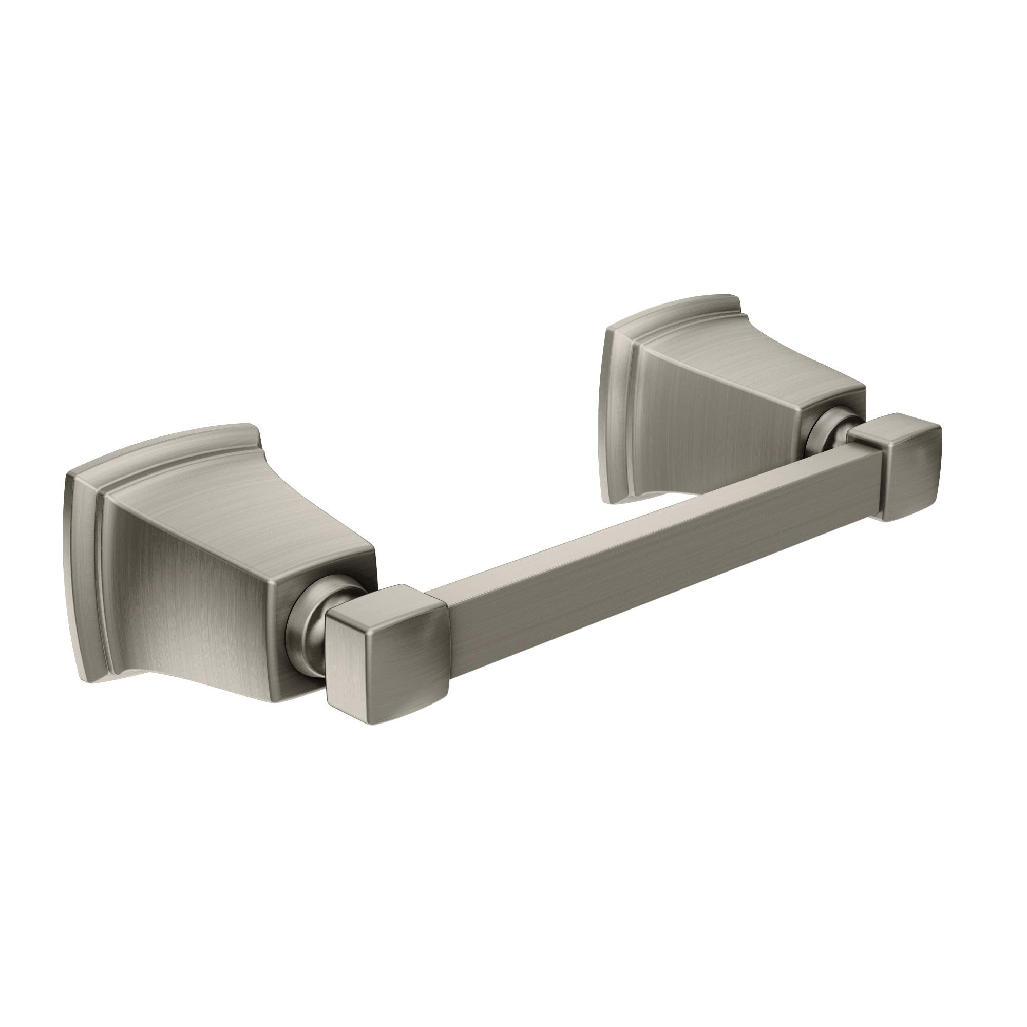 **Moen Boardwalk Pivoting Double Post Toilet Paper Holder, Brushed Nickel (Y3208BN) – Durable & Stylish Bathroom Accessory for Modern Homes**    **使用场景:** Perfect for bathrooms, guest rooms, and powder rooms, this sleek brushed nickel toilet paper holder adds a touch of elegance while keeping your essentials within easy reach.