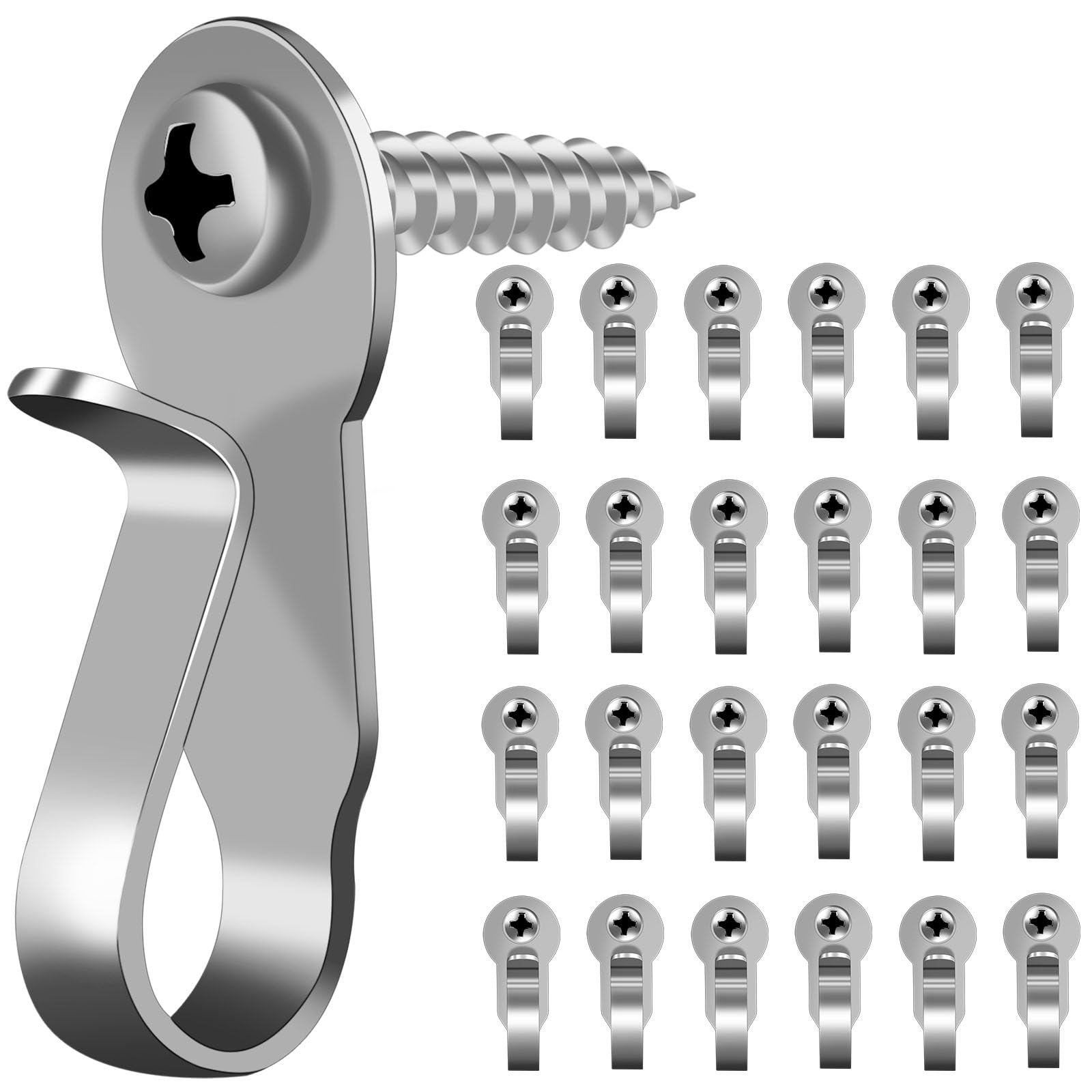24 Pack Stainless Steel Screw Hooks for Outdoor Christmas Lights, Patio Decor, Plant Hangers & Wind Chimes - Heavy Duty Rustproof Hanging Hooks for Garden, Porch & Holiday Decorations