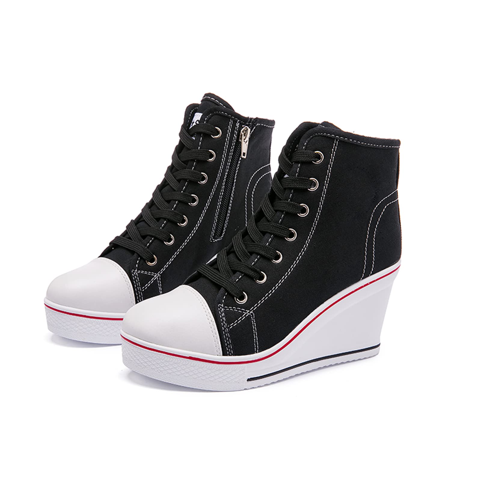 Women's Hidden Wedge Sneakers - Zipper High Top Canvas Walking Shoes for Girls | Comfortable Casual Sneakers for Everyday Wear, Workout & Street Style