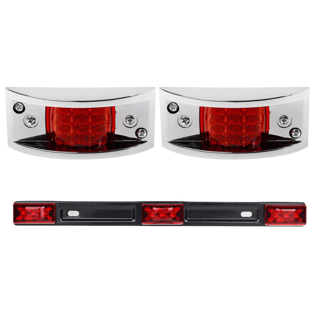 Partsam LED Trailer Lights Kit - 2Pcs Rectangular Chrome Plastic Armored Red LED Side Marker Lights + 14.17
