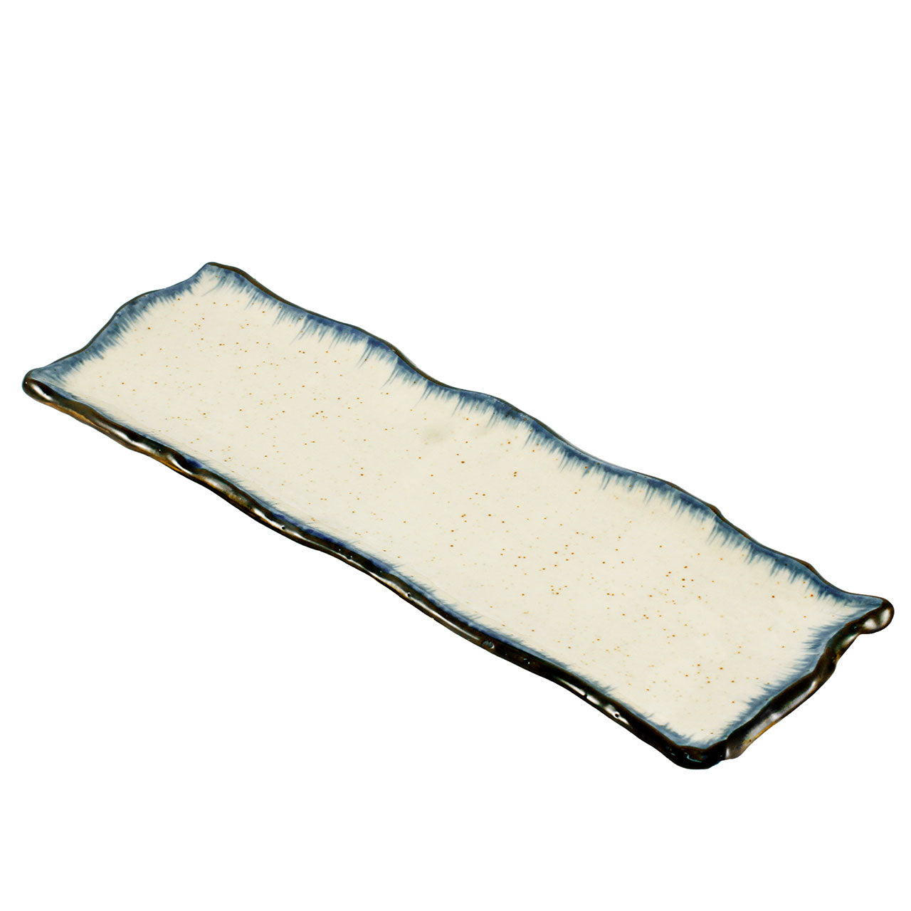 Elegant Ivory Rectangular Plate with Navy Blue Trim - 13.31 x 4.25 Inches - Perfect for Dinner Parties, Weddings & Home Decor