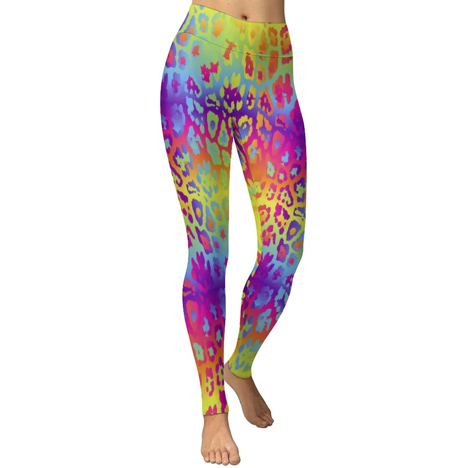 Rainbow Leopard Print High Waist Yoga Pants for Women - Stretchy Workout Leggings for Gym, Running & Lounge Wear
