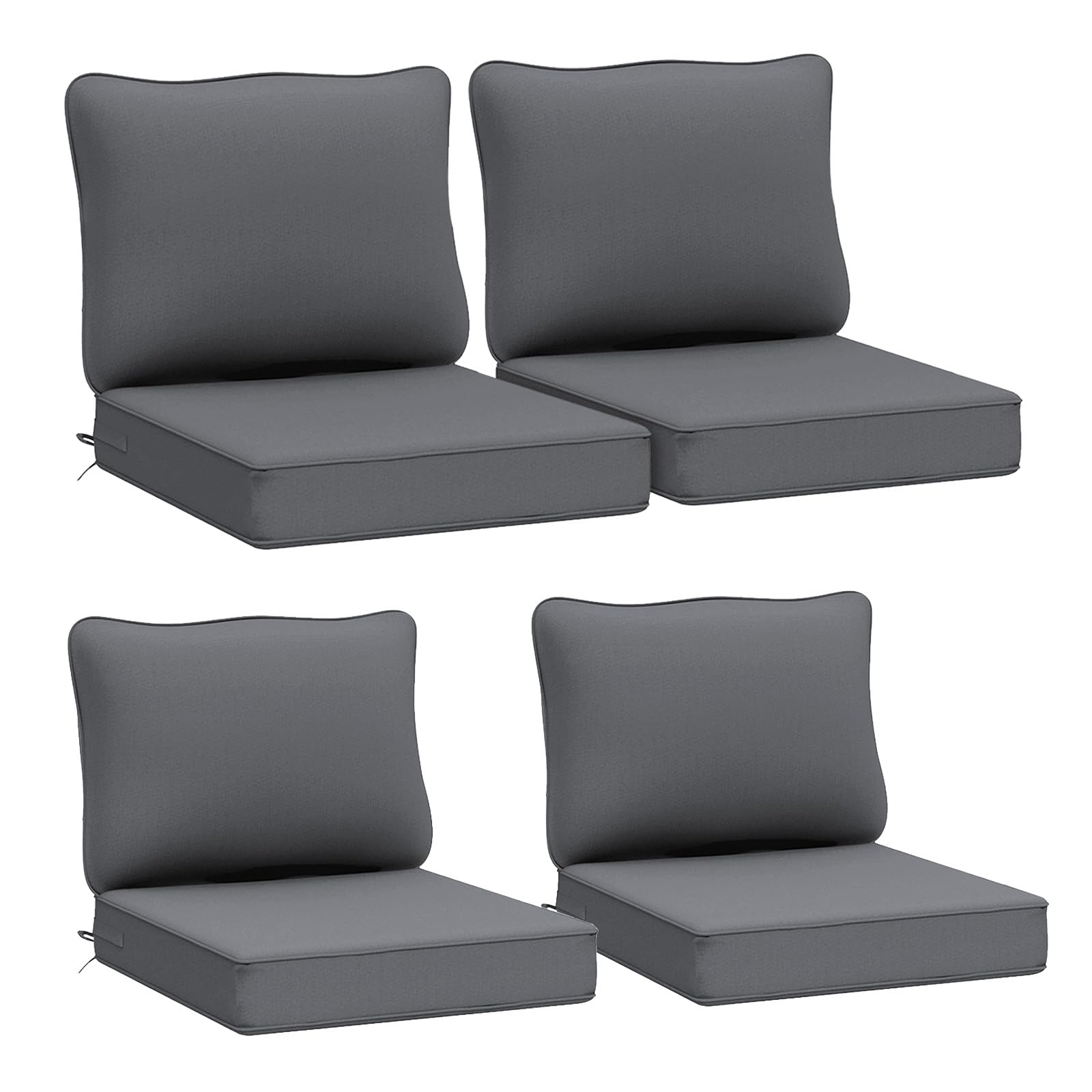 Outdoor Deep Seat Cushions for Patio Furniture - Waterproof & Fade Resistant Replacement Covers - Set of 4 (24x24x5 Inches, Dark Gray) - Perfect for Garden, Deck, and Poolside Chairs