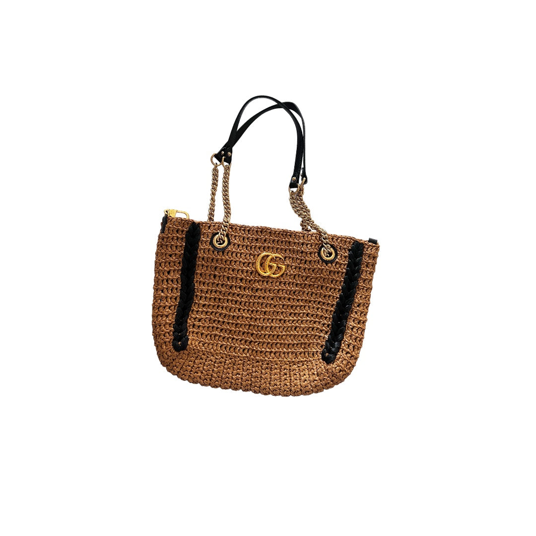 Gucci GG Mormont Medium Raffia Woven Tote Bag - Stylish Summer Beach & Shopping Accessory for Women