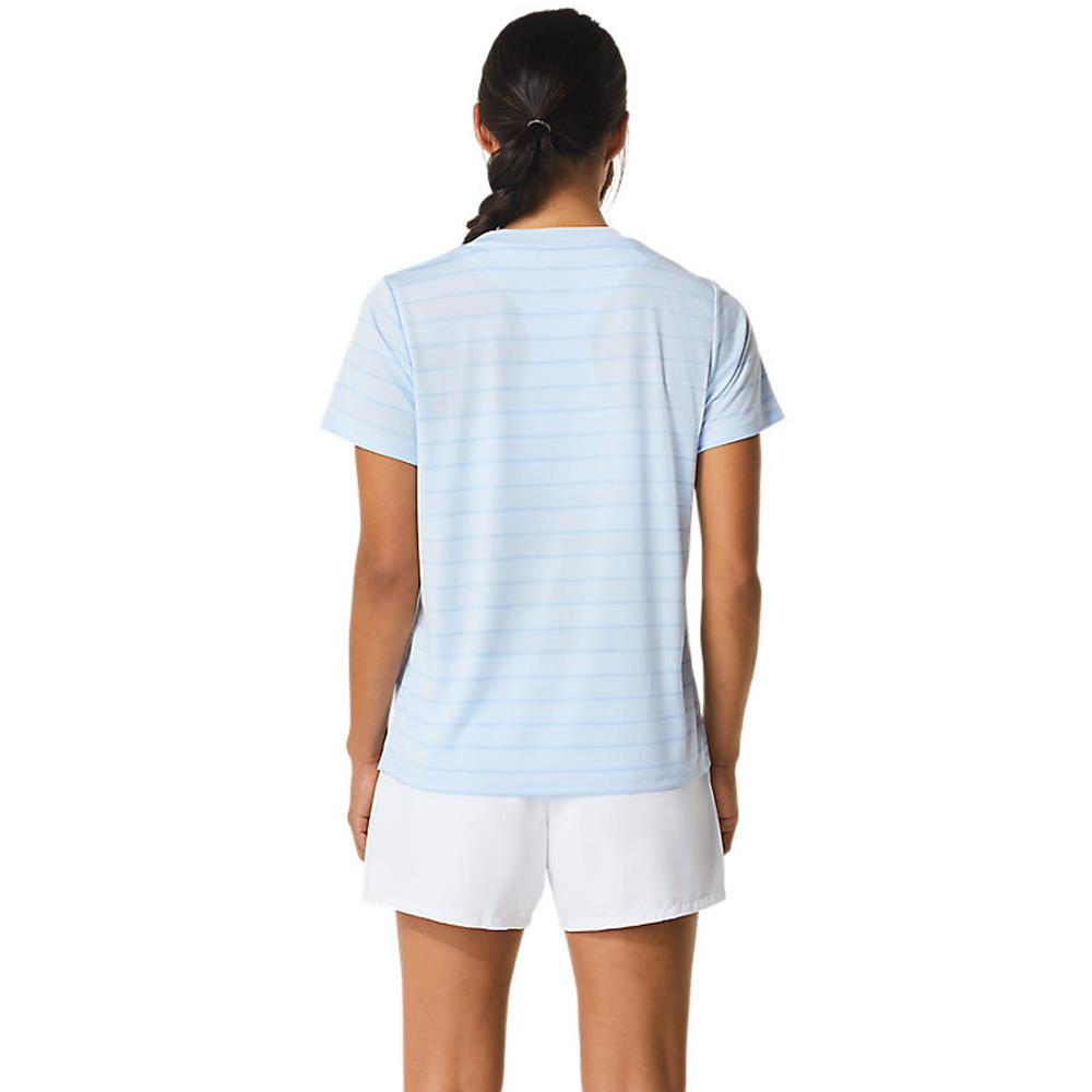ASICS Women's Court Stripe Top - Soft Sky Blue Tennis Shirt | Breathable Athletic Tee for Running, Gym & Casual Wear