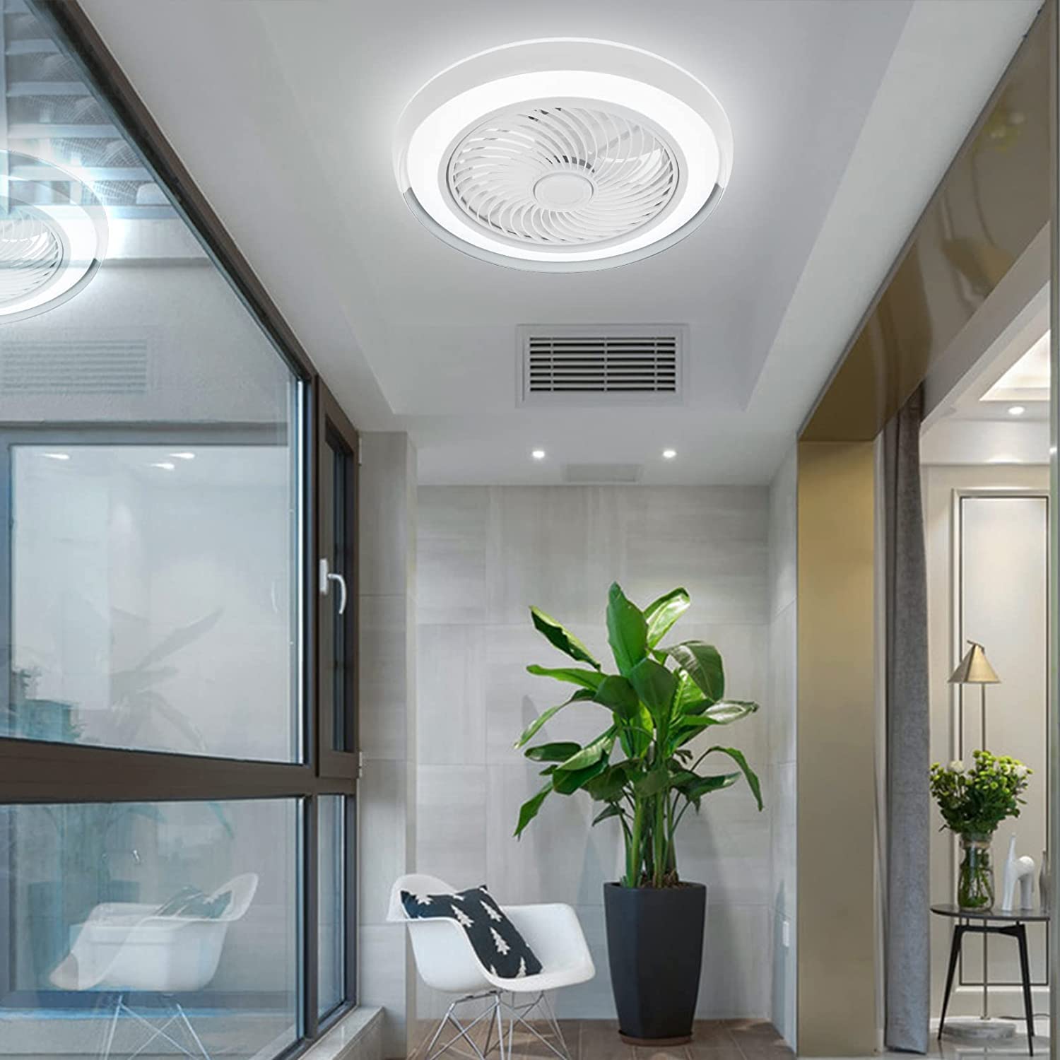 Modern Low Profile Bladeless Ceiling Fan with Lights - Remote Control Flush Mount Enclosed Indoor Fan for Bedroom, Living Room & Small Spaces | Energy Efficient Air Circulation for Home Comfort
