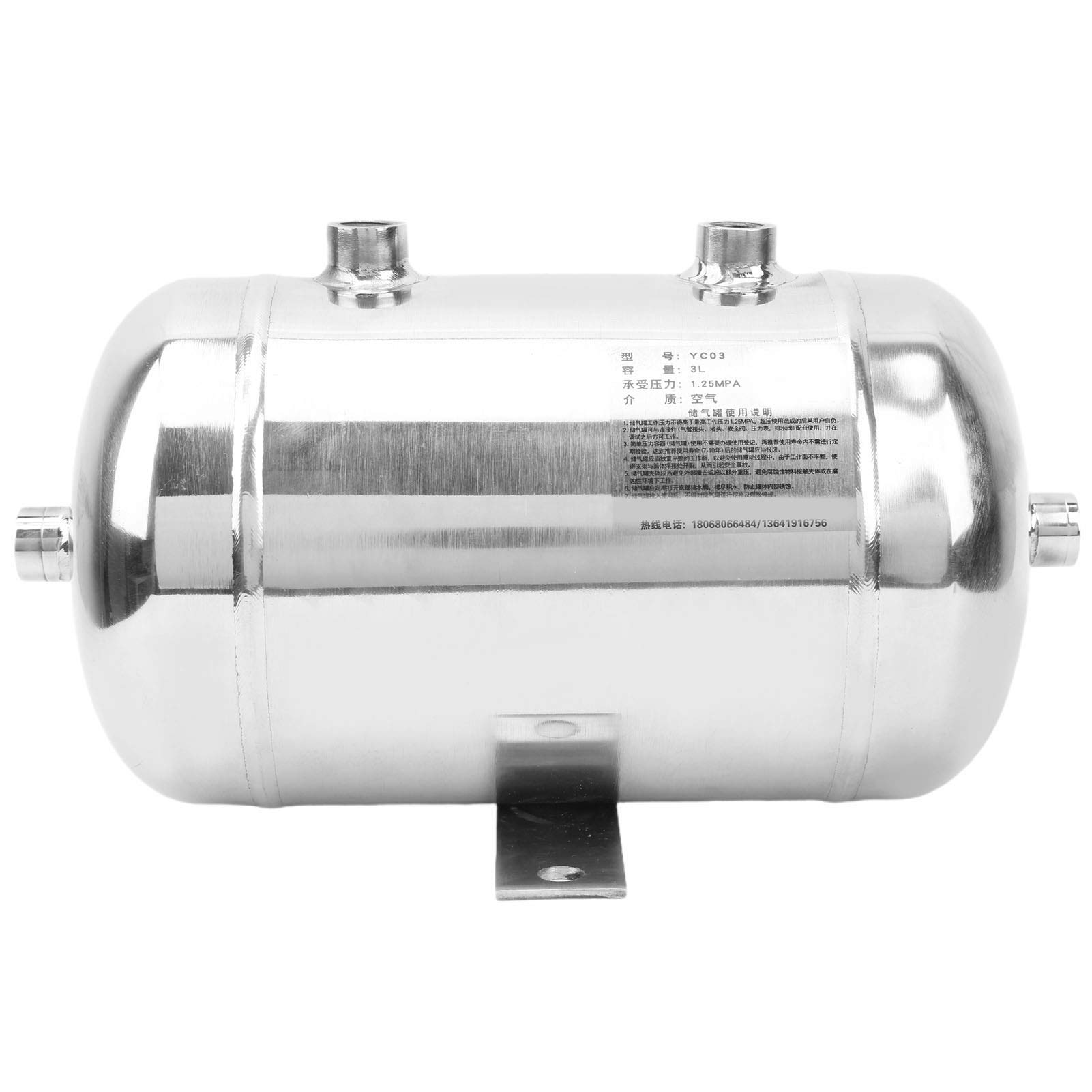 3L Polished Stainless Steel High Pressure Gas Storage Tank - Horizontal 4 Port Design for Industrial, Medical & Laboratory Use