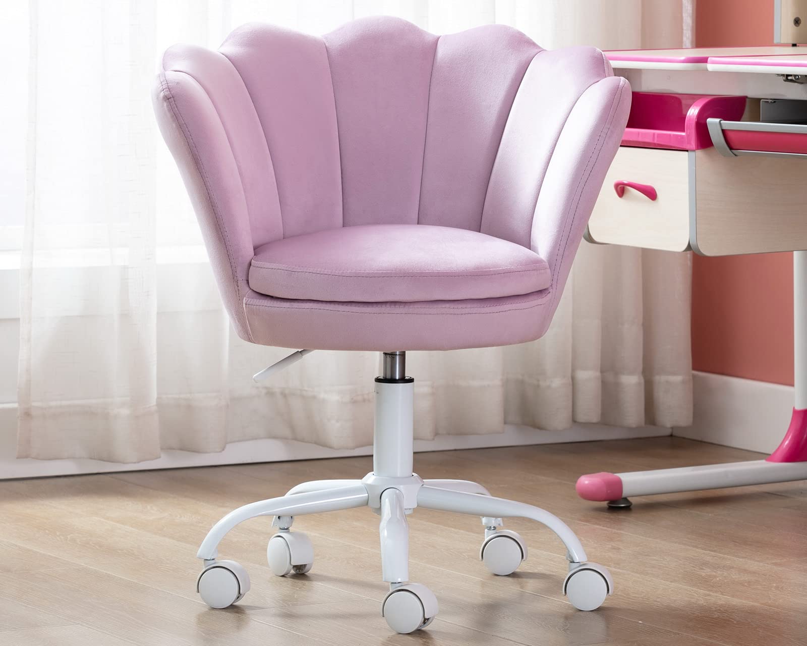 CIMOTA Adjustable Velvet Kids Desk Chair - Light Purple Swivel Shell Vanity Chair for Girls, Ergonomic Study & Computer Chair for Bedroom or Playroom | Perfect for Homework, Gaming & Reading