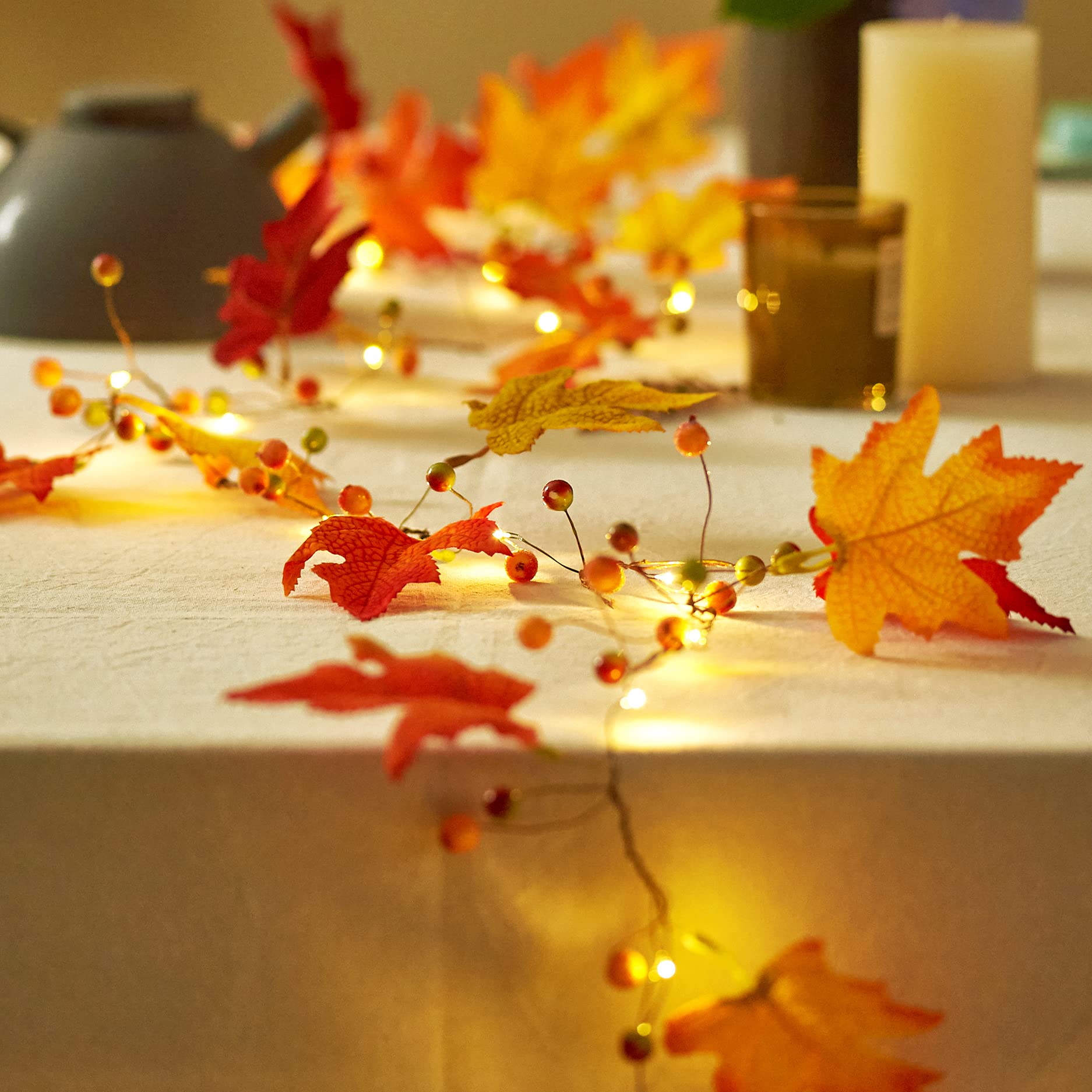 Fall Fairy Lights - Battery Operated Maple Garland for Thanksgiving & Indoor Decor