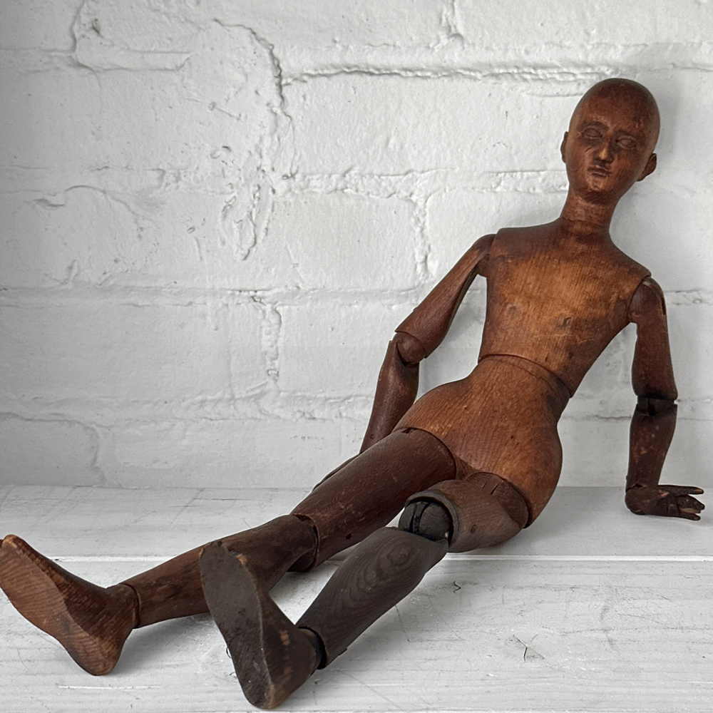 Antique Carved Wood Artist's Model - Handcrafted Wooden Mannequin for Drawing & Painting - Perfect for Art Studios, Classrooms & Home Decor