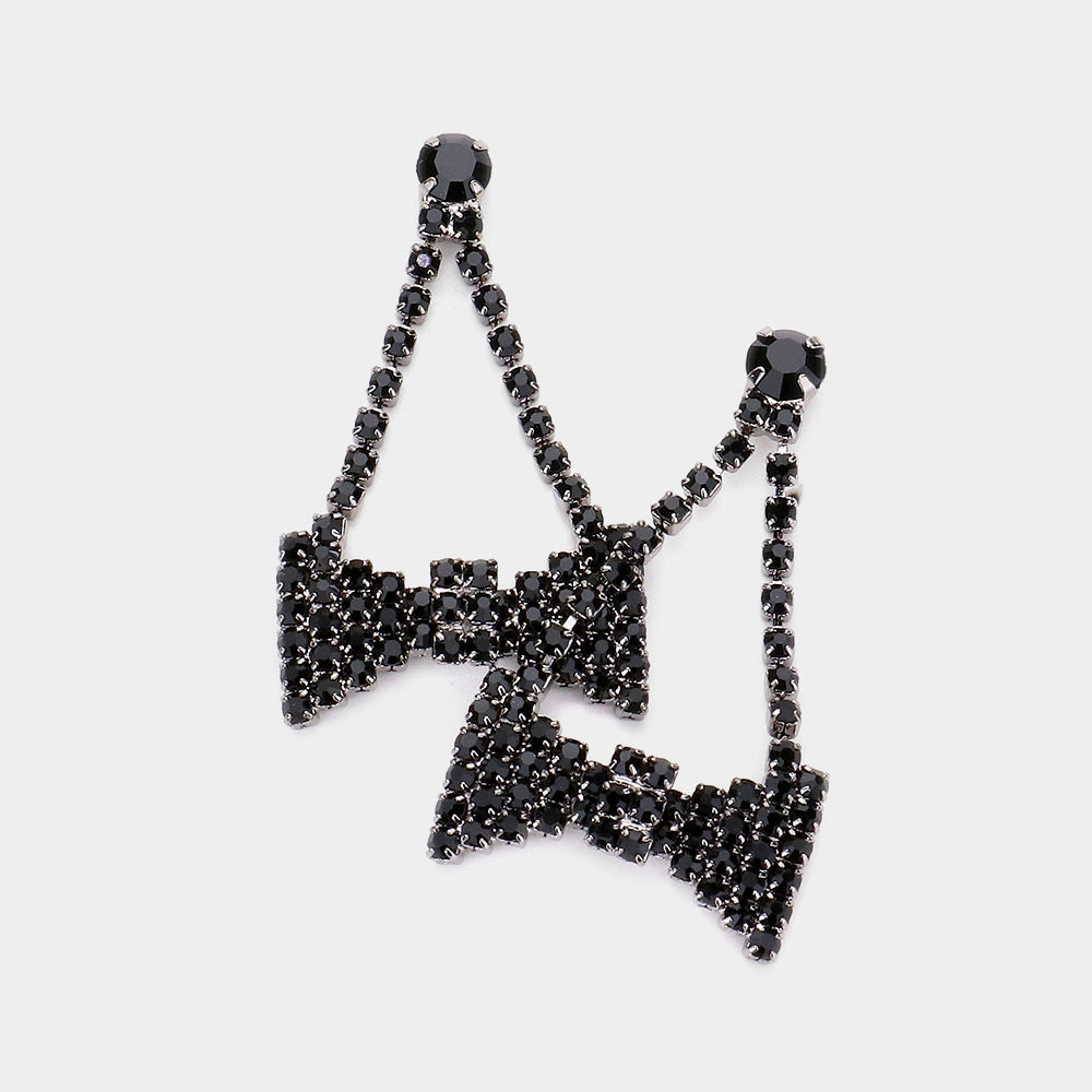 Sparkling Black Crystal Rhinestone Bow Drop Earrings for Pageant & Evening Wear | Elegant Dangle Earrings for Prom, Wedding, Party | 187268 | Perfect for Formal Events & Special Occasions