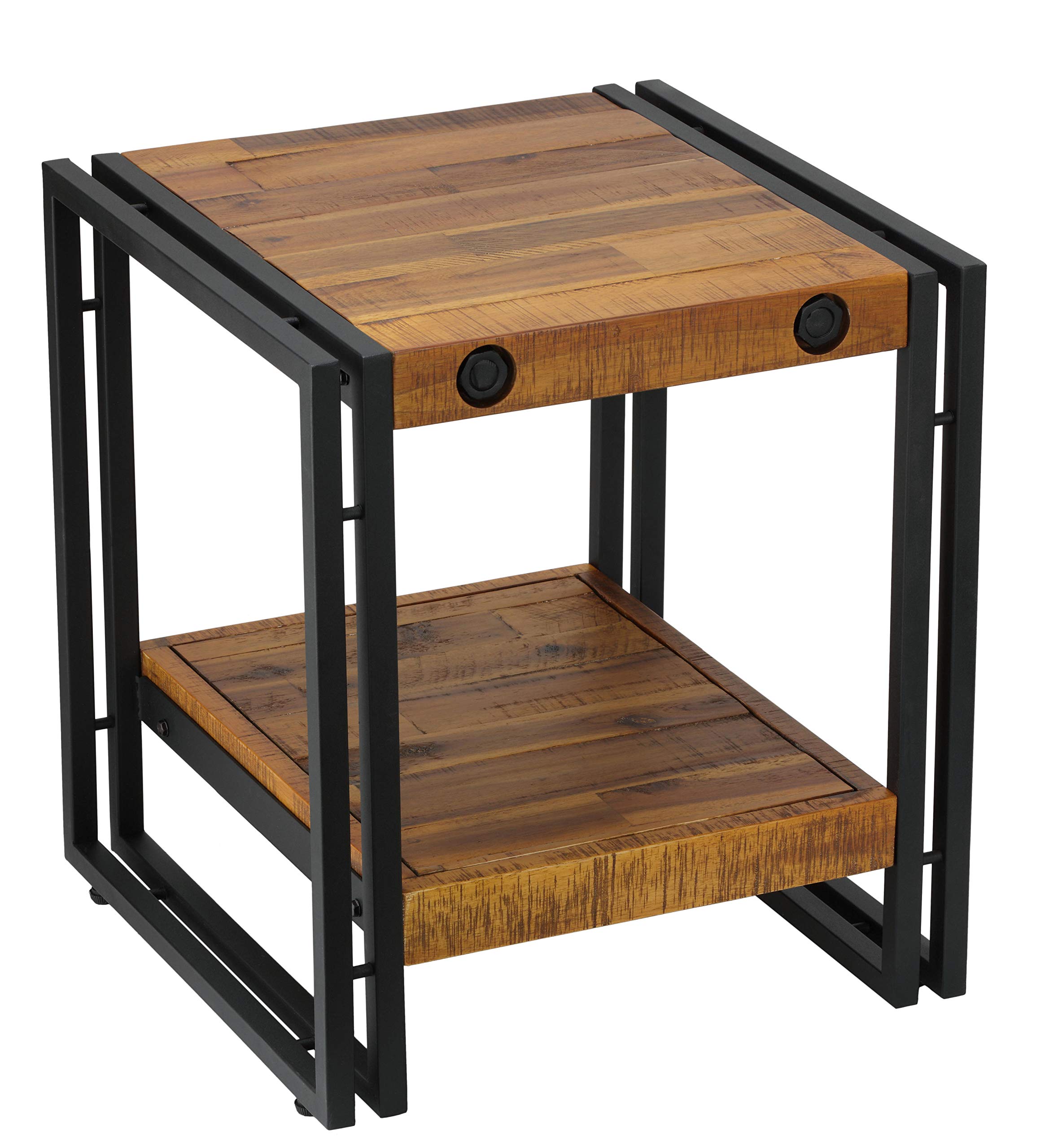 Cortesi Home Penni Solid Wood End Table with Black Metal Frame - Brown Nightstand for Bedroom, Living Room, or Office
